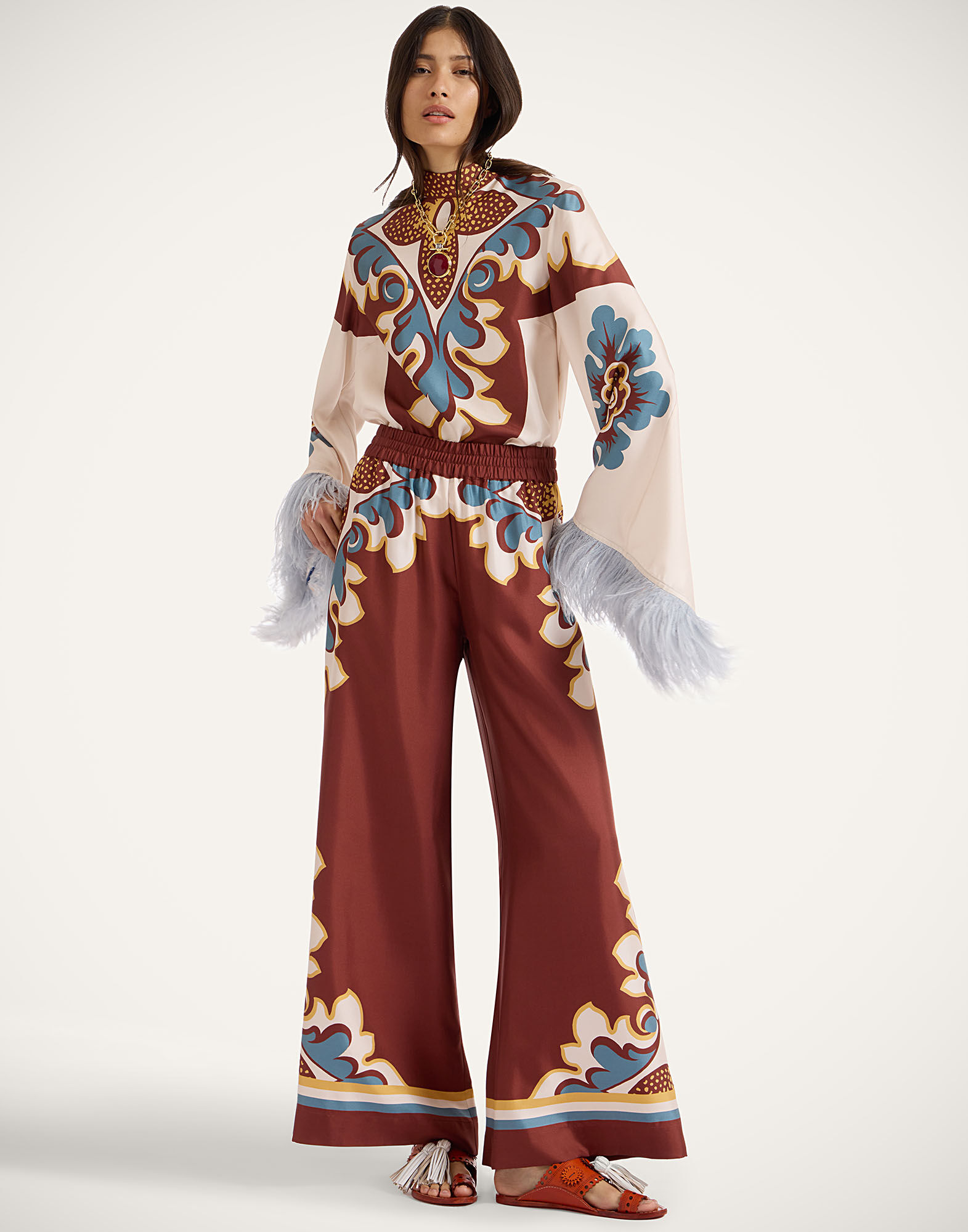 La DoubleJ Make An Exit Top Palazzo Plac&eacute;e Chocolate TOP0141SIL006PAL08BR07