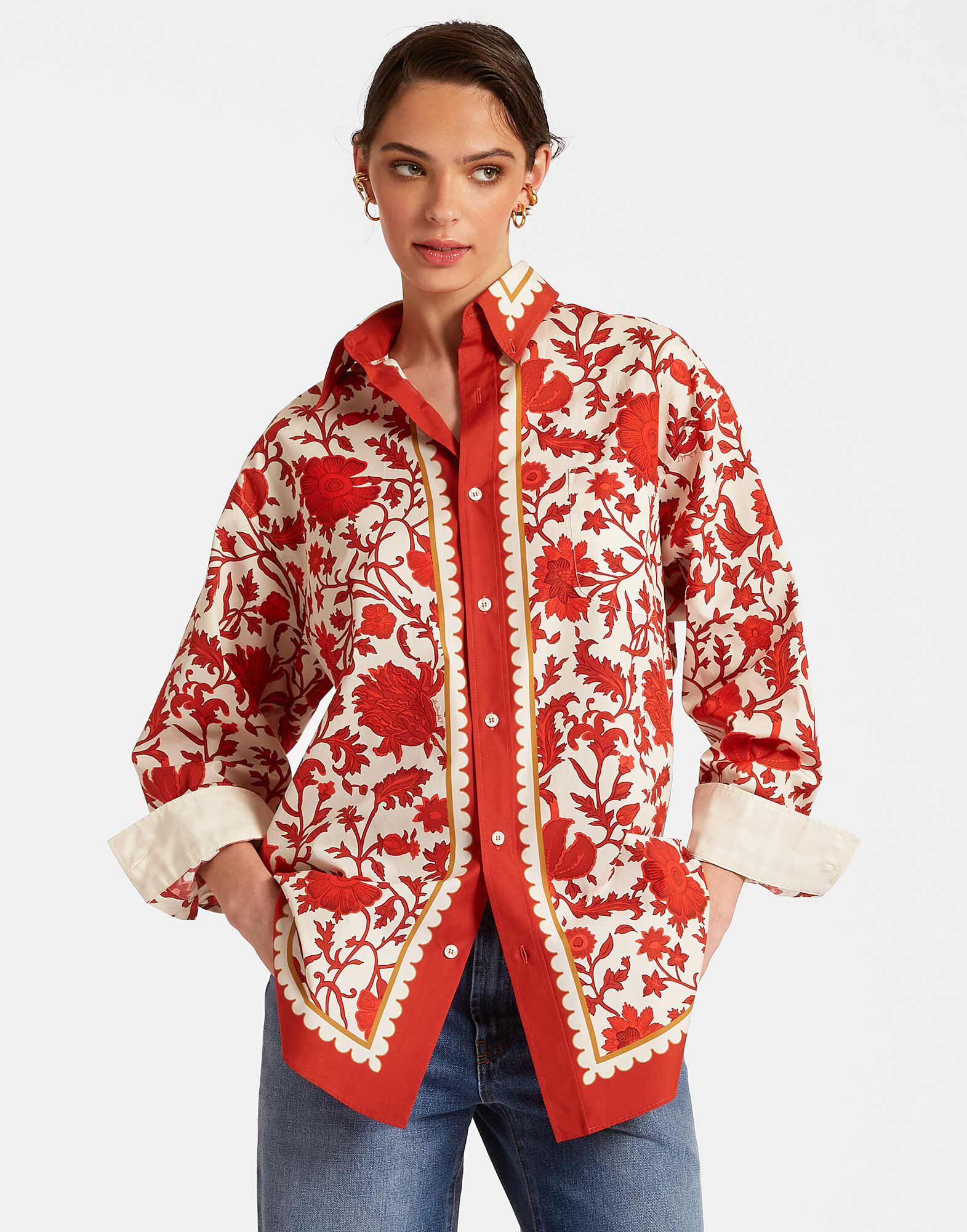 La DoubleJ Better Than Your Boyfriend's Shirt Dragonflower Plac&eacute;e Red SHI0092COT039DRE05RE01