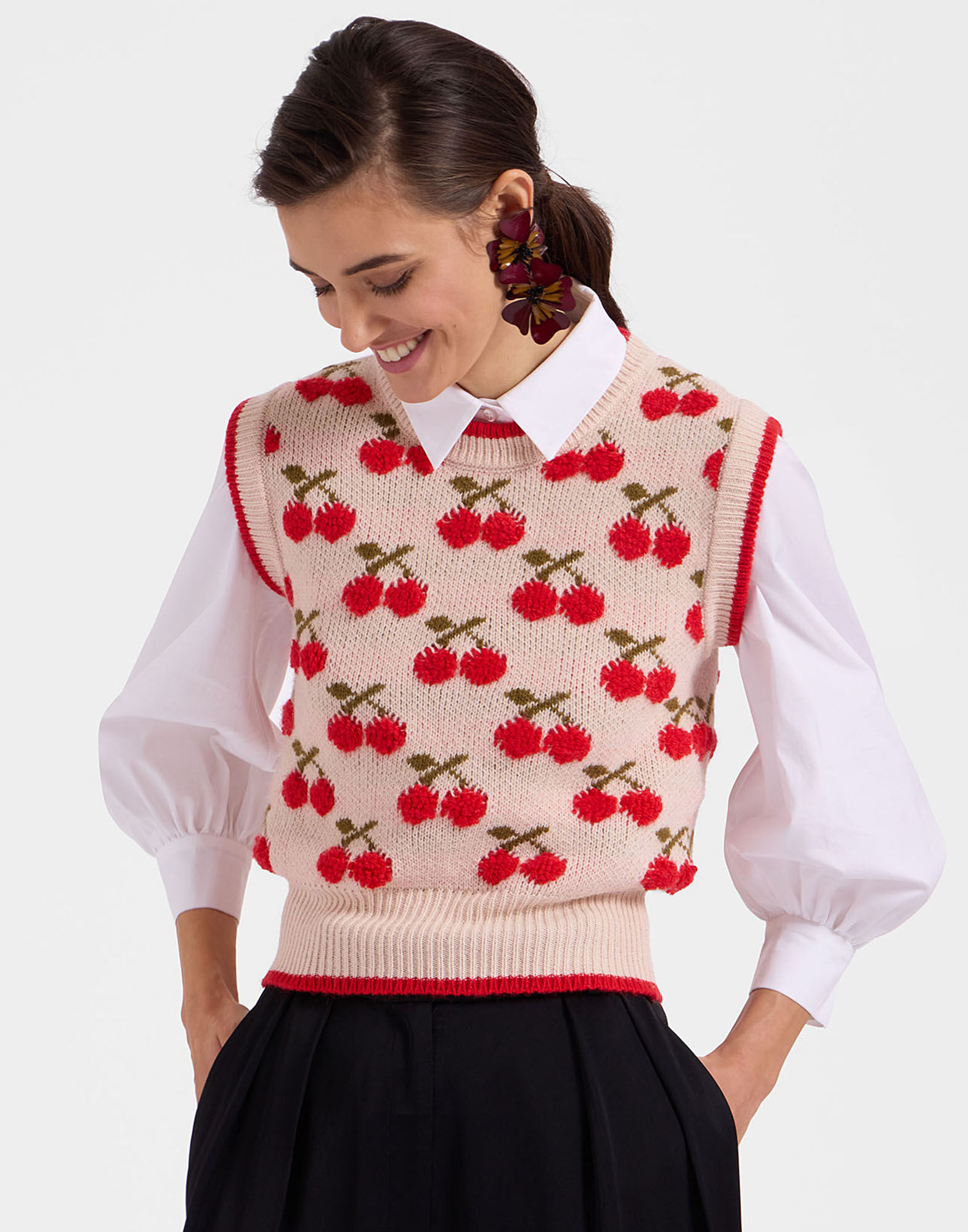 La DoubleJ Cherry Vest Off White PUL0134KNI092VA200WH05