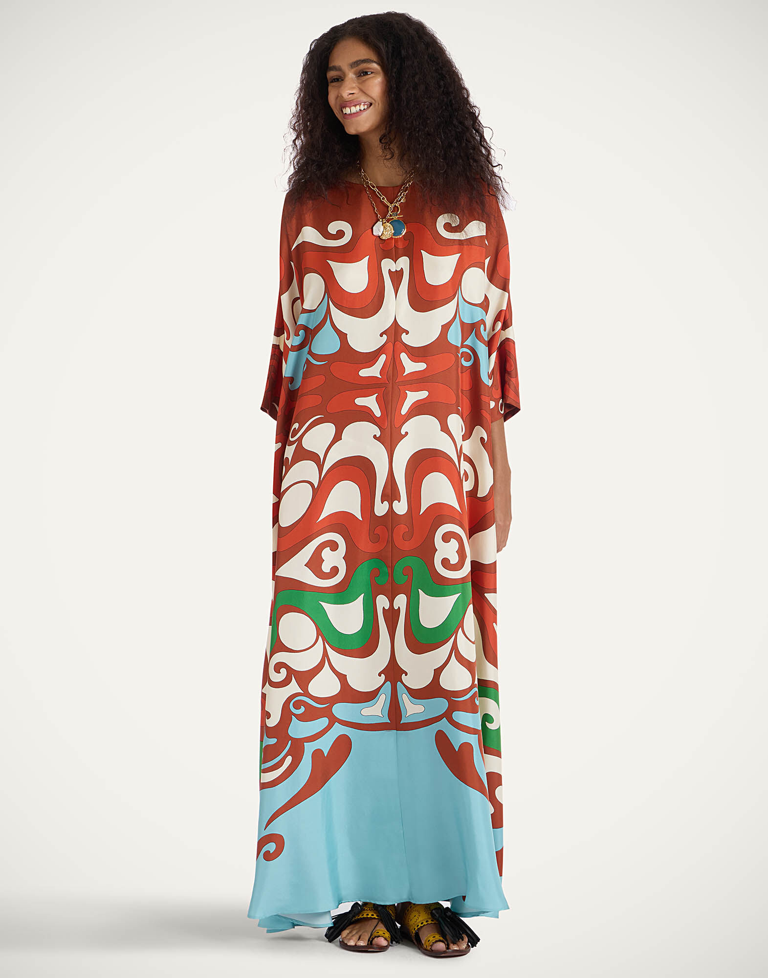 La DoubleJ Muumuu Dress Round Neck Phoenix Plac&eacute;e Light Blue DRE0574SIL006PHO01BU01