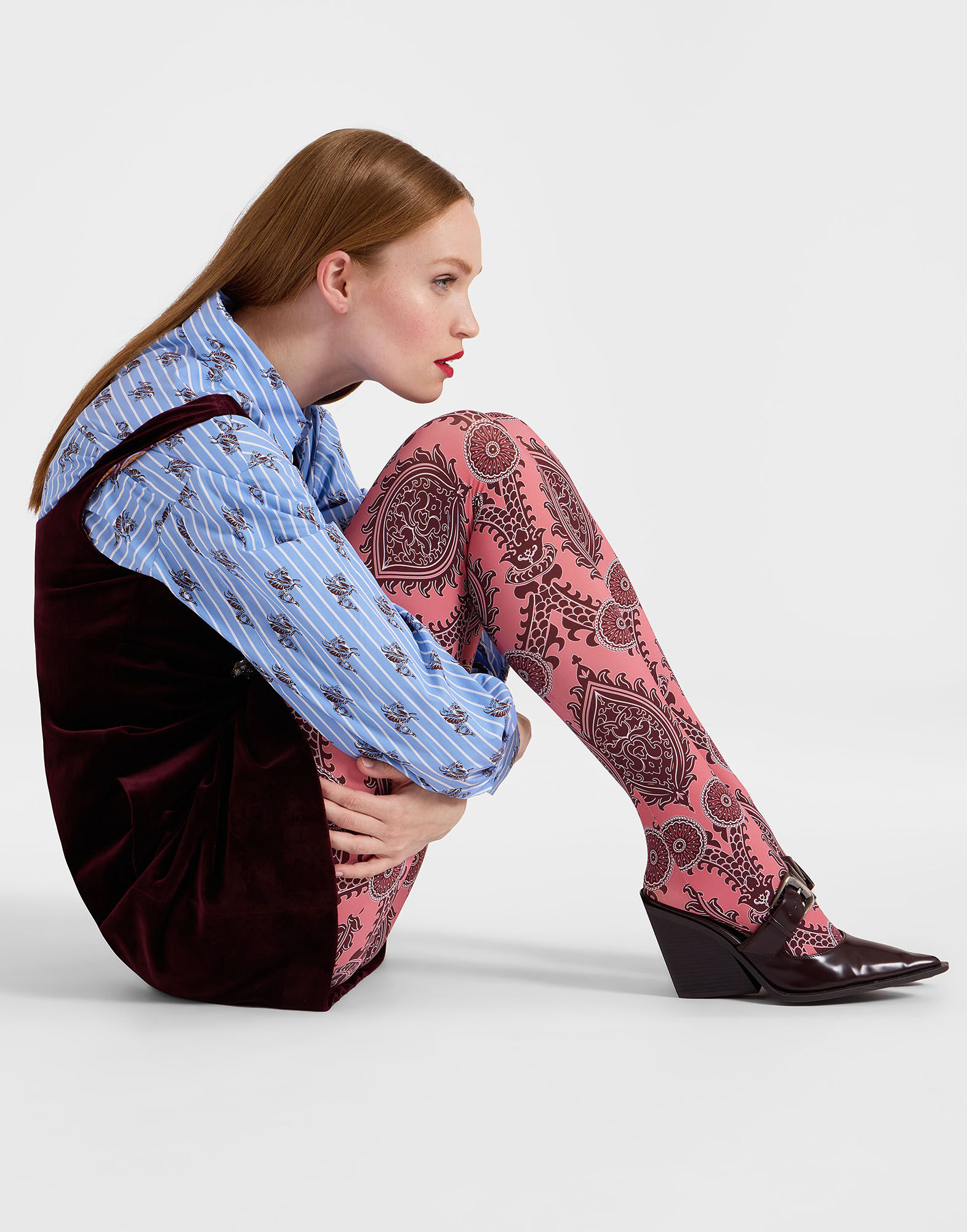 La DoubleJ Printed Tights Oltrarno Pink SOC0013NYL008OLT01PI01