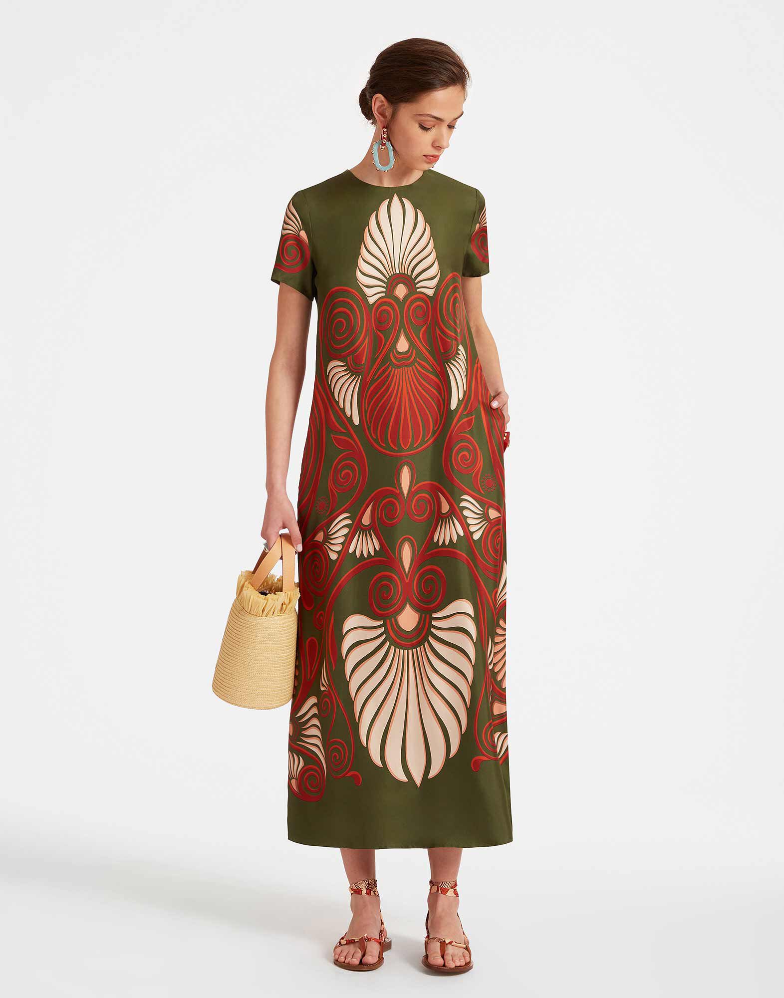 La DoubleJ Swing Dress Kerylos Plac&eacute;e Dark Green DRE0128SIL006KER01GR03