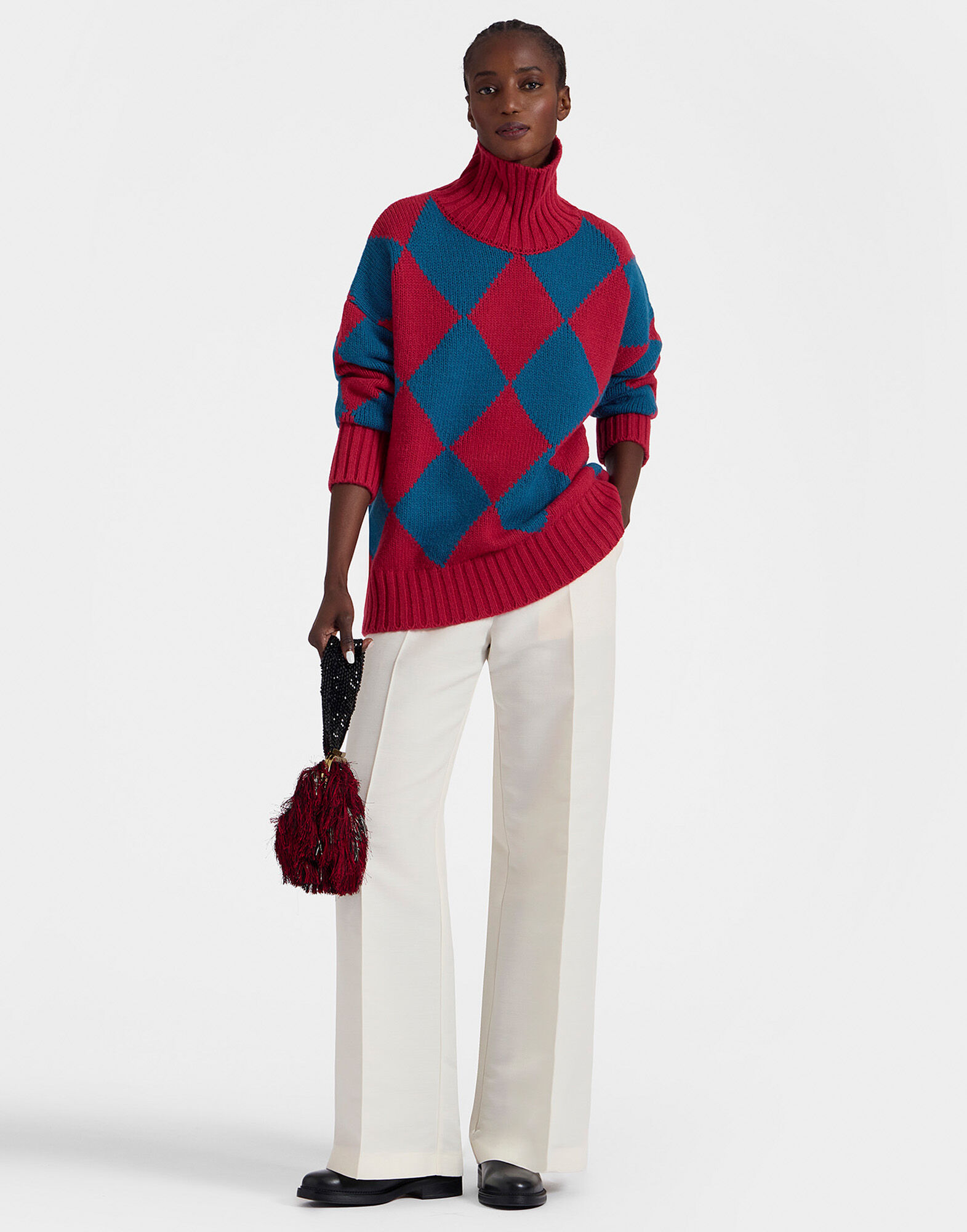 La DoubleJ Argyle Sweater Red & Blue PUL0091KNI064VA183RE01