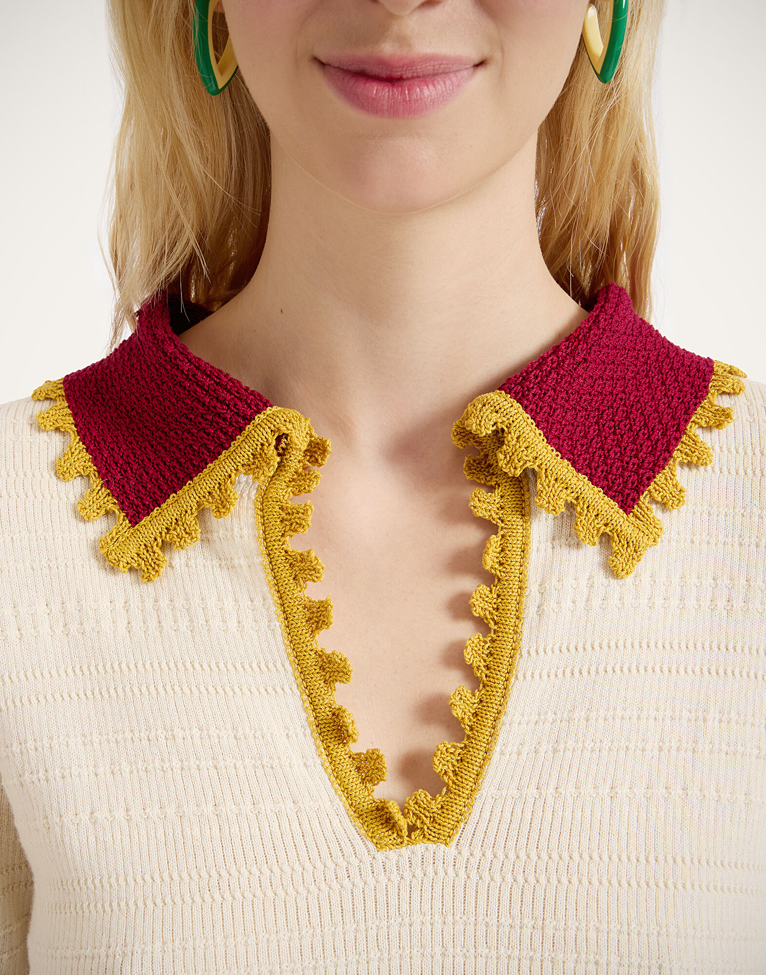 La DoubleJ Picket Polo Top Solid White PUL0273KNI154SOLIDWH01