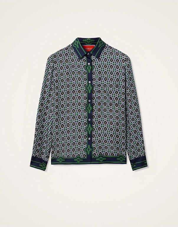 モード総柄ペイントシャツ ブルーレジェンダdoubletラフシモンズKIDILL LDJ Icons - The Boy Shirt, a Printed Silk Shirt | La DoubleJ