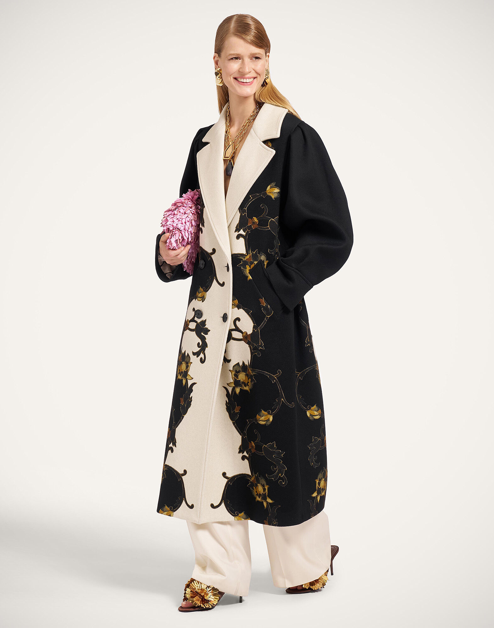 La DoubleJ Victoria Coat Buttercup Plac&eacute;e Black JAC0207PLA003BTC03BL01