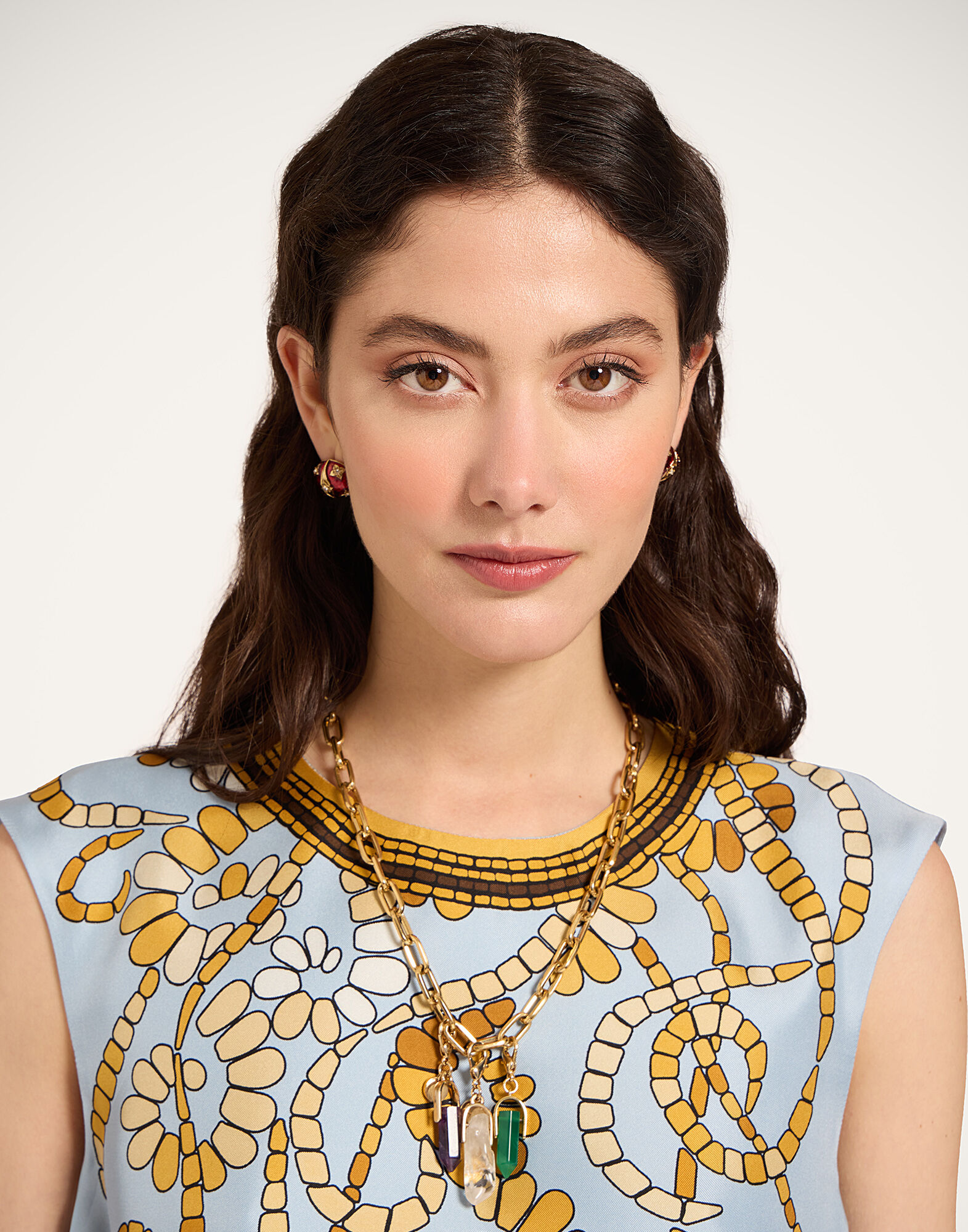 La DoubleJ San Carlo Top Oceania Plac&eacute;e Light Blue TOP0157SIL006OCE01BU01