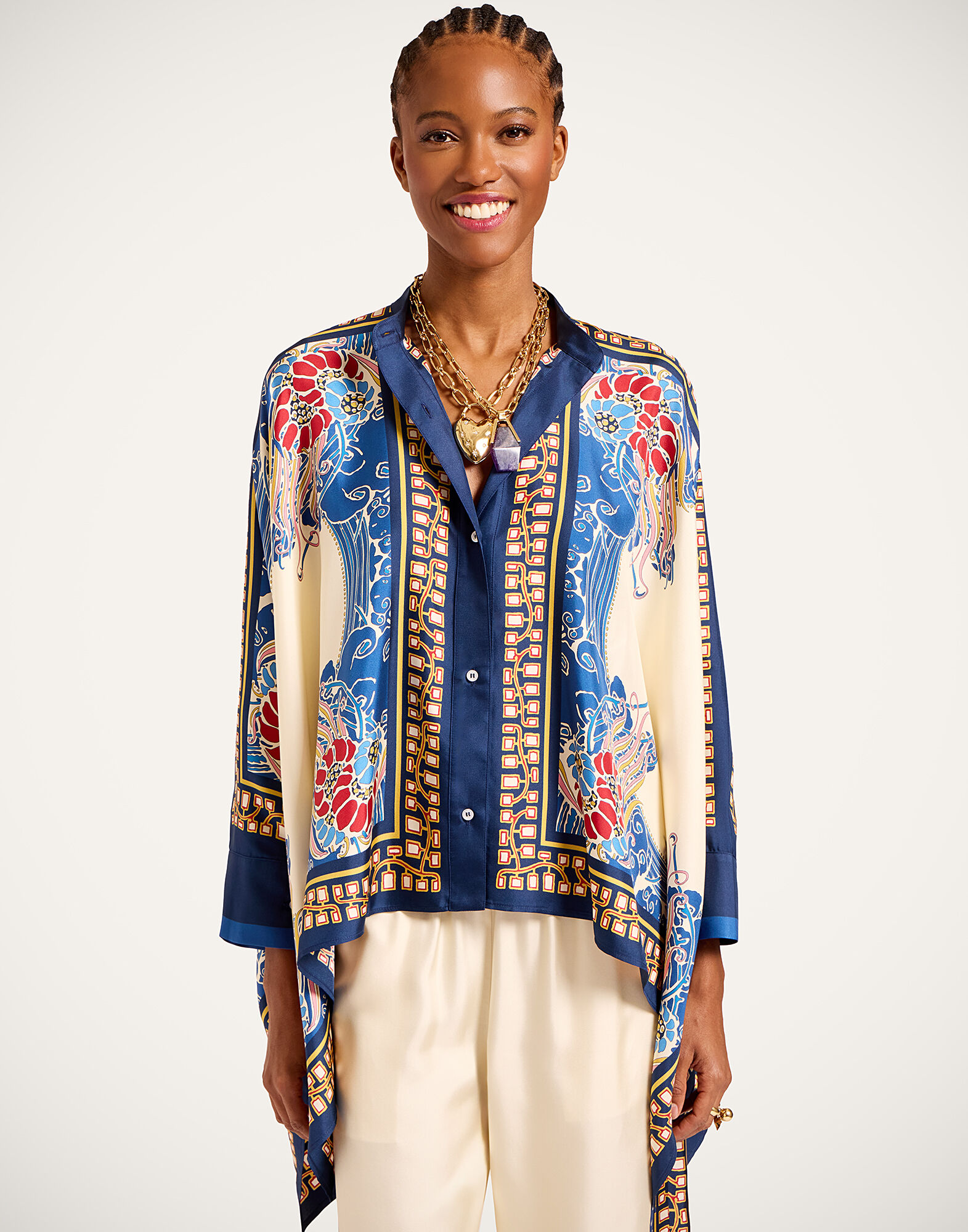 La DoubleJ Foulard Shirt Lemuria Plac&eacute;e Blue SHI0059SIL006LEM02BU03