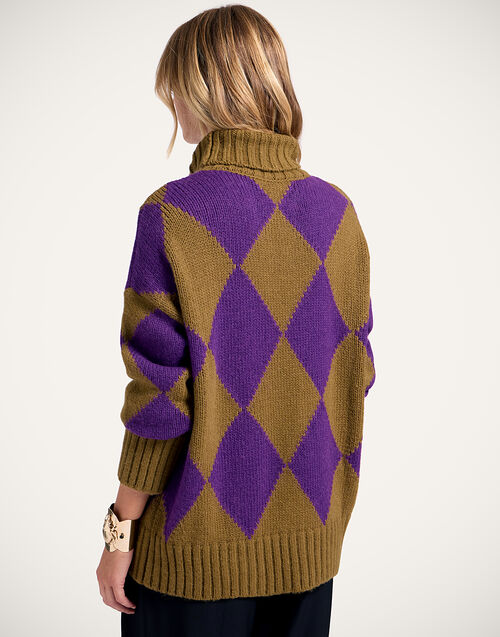 Argyle Sweater in Green/Purple for Women La DoubleJ US