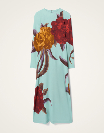 floral swing dress long sleeve Hearts & Roses Festive Vintage Long Sleeve Dress "Dafney Floral Swing Dress" in Blue Vintage Vogue