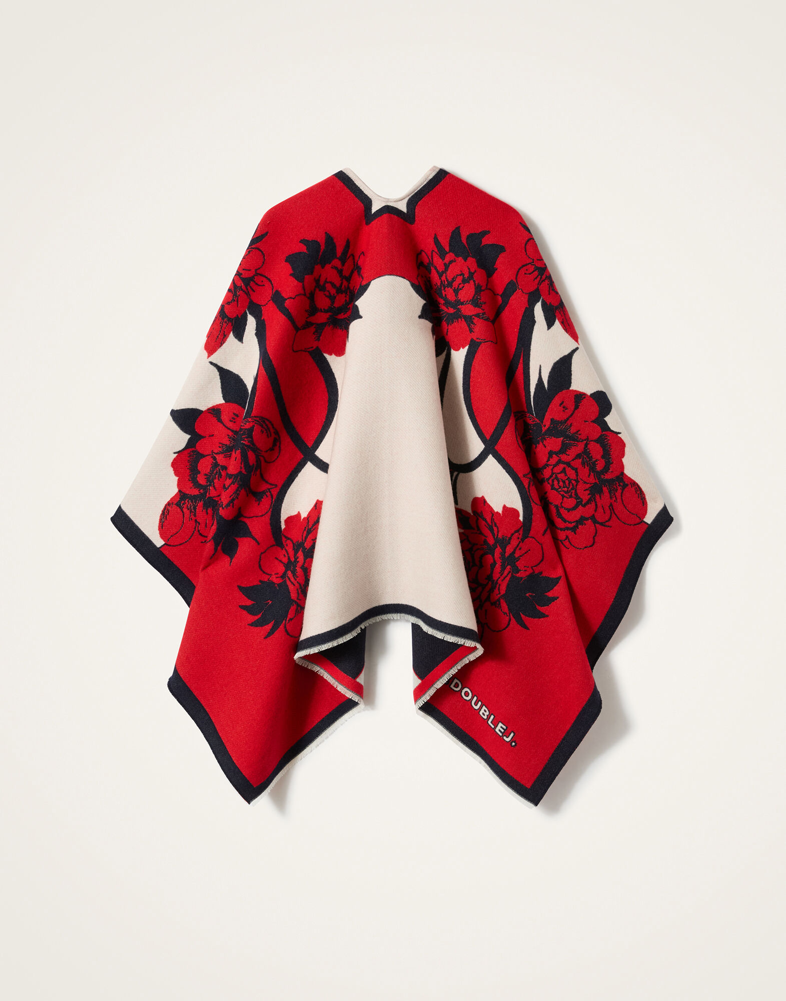 La DoubleJ Soul Poncho Queen Peony Plac&eacute;e Red SCA0059WOL025QPE02RE01