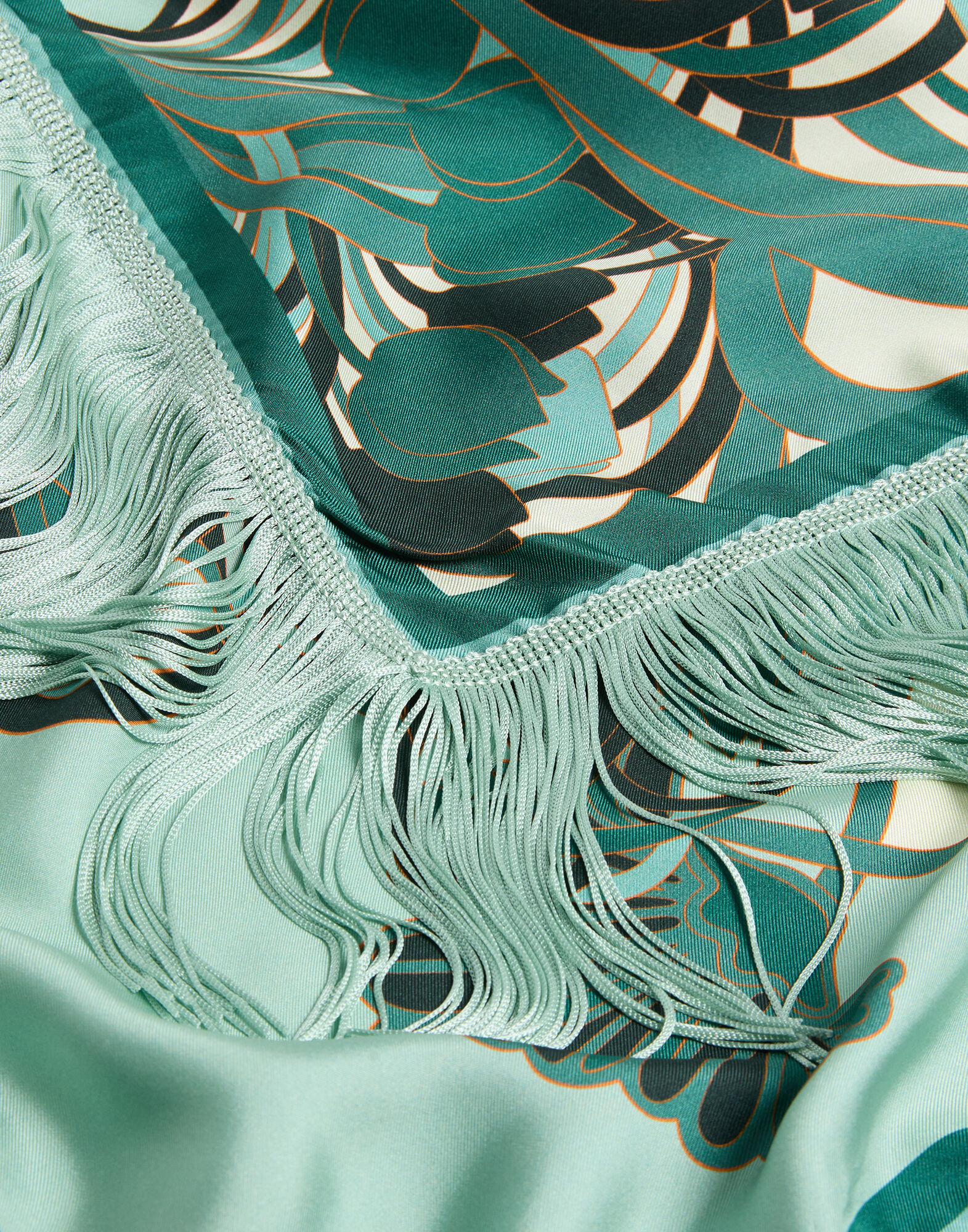 La DoubleJ Reversible Fringe Foulard 90 Blooming Tulip Plac&eacute;e Mint SCA0073SIL006BTU01GR11