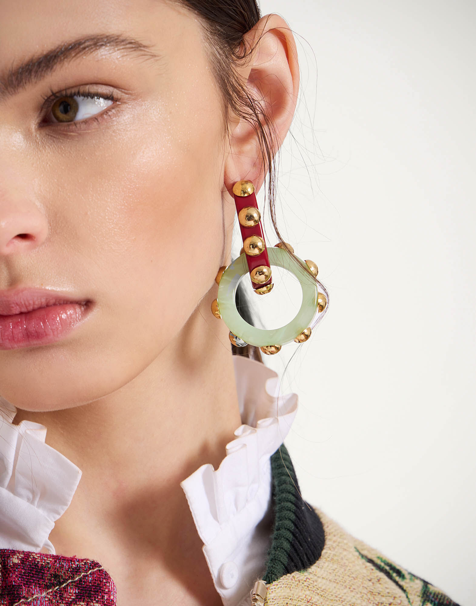 La DoubleJ Double Hoop Earrings Solid Mint EAR0048POL004SOLIDGR11