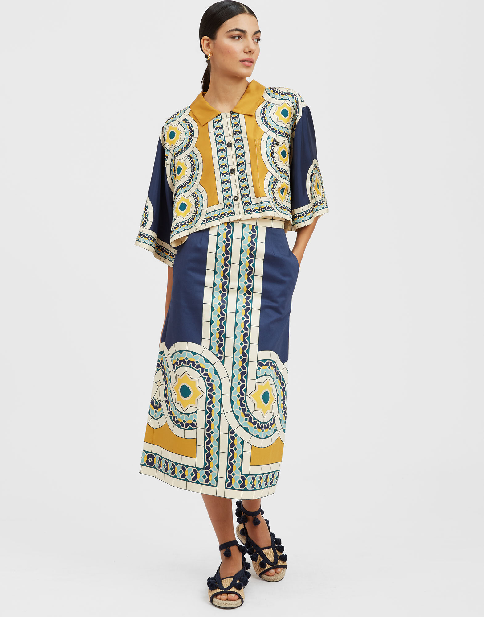 La DoubleJ Short Shirt Mudejar Plac&eacute;e Blue SHI0087SIL006MUD01BU03