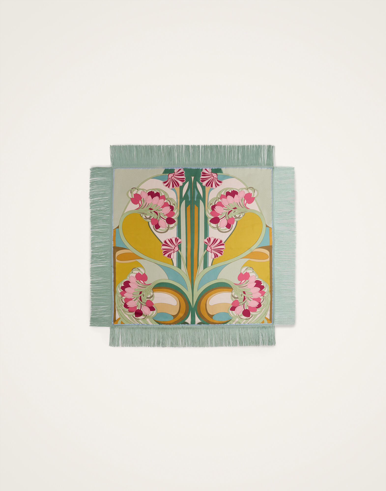 La DoubleJ Reversible Fringe Foulard 90 Tulip Plac&eacute;e Green SCA0073SIL006TUL08GR02