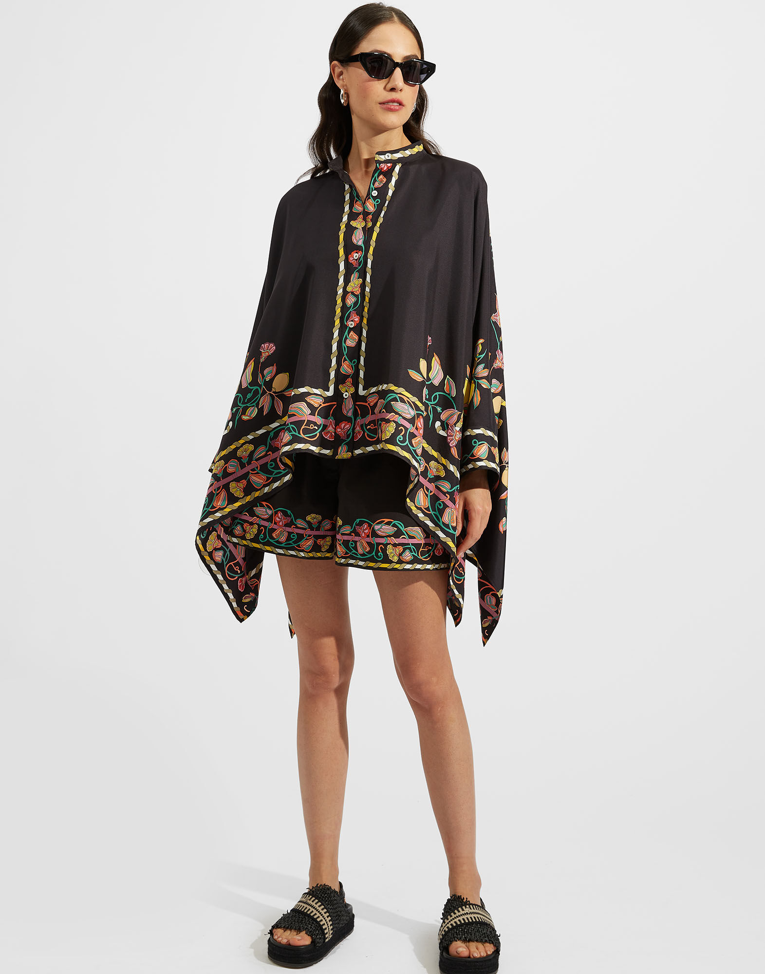 La DoubleJ Foulard Shirt Borboni Plac&eacute;e Nero SHI0059SIL006BRN02BL01