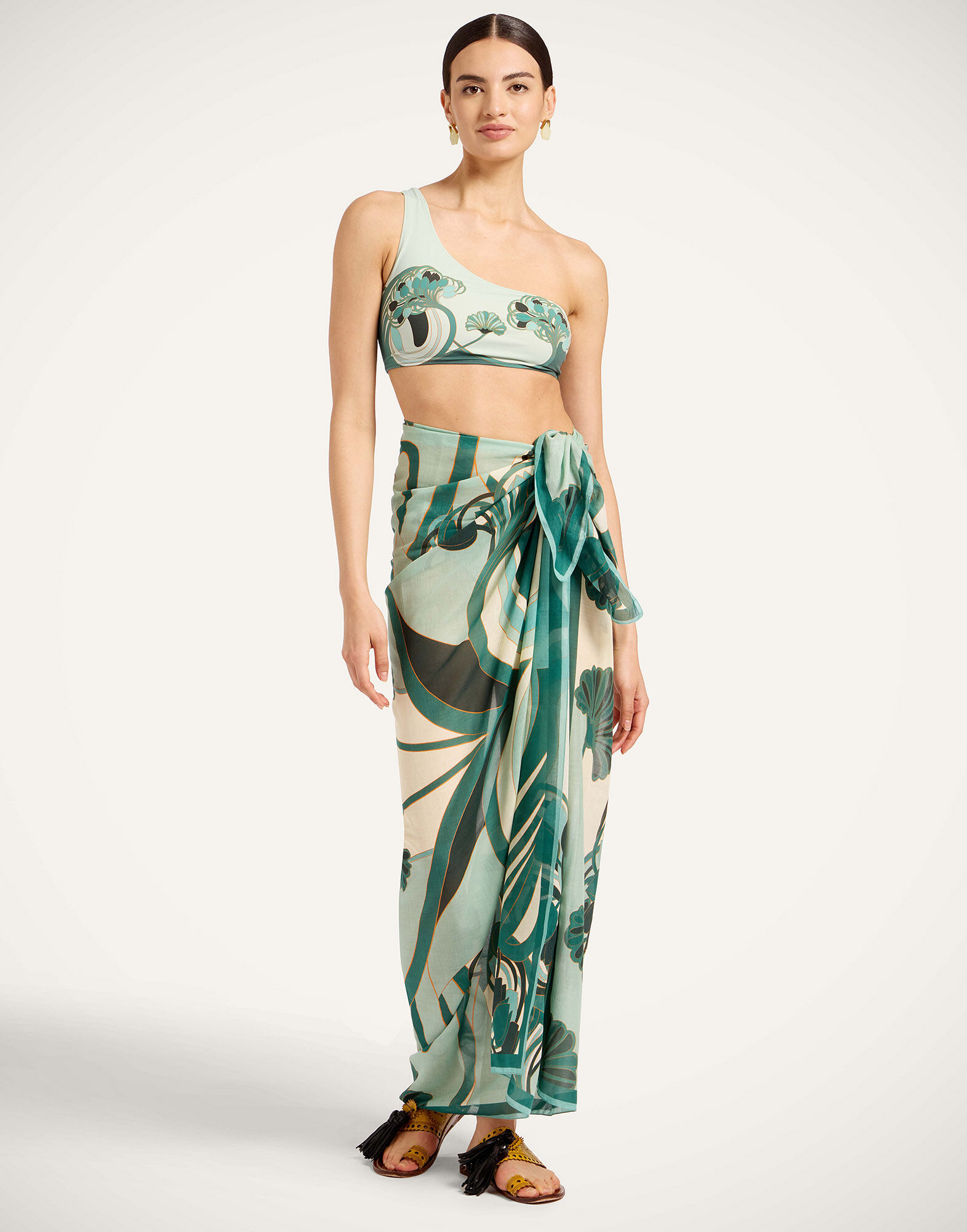 La DoubleJ Pareo Blooming Tulip Plac&eacute;e Dark Green SCA0051COT021BTU01GR03