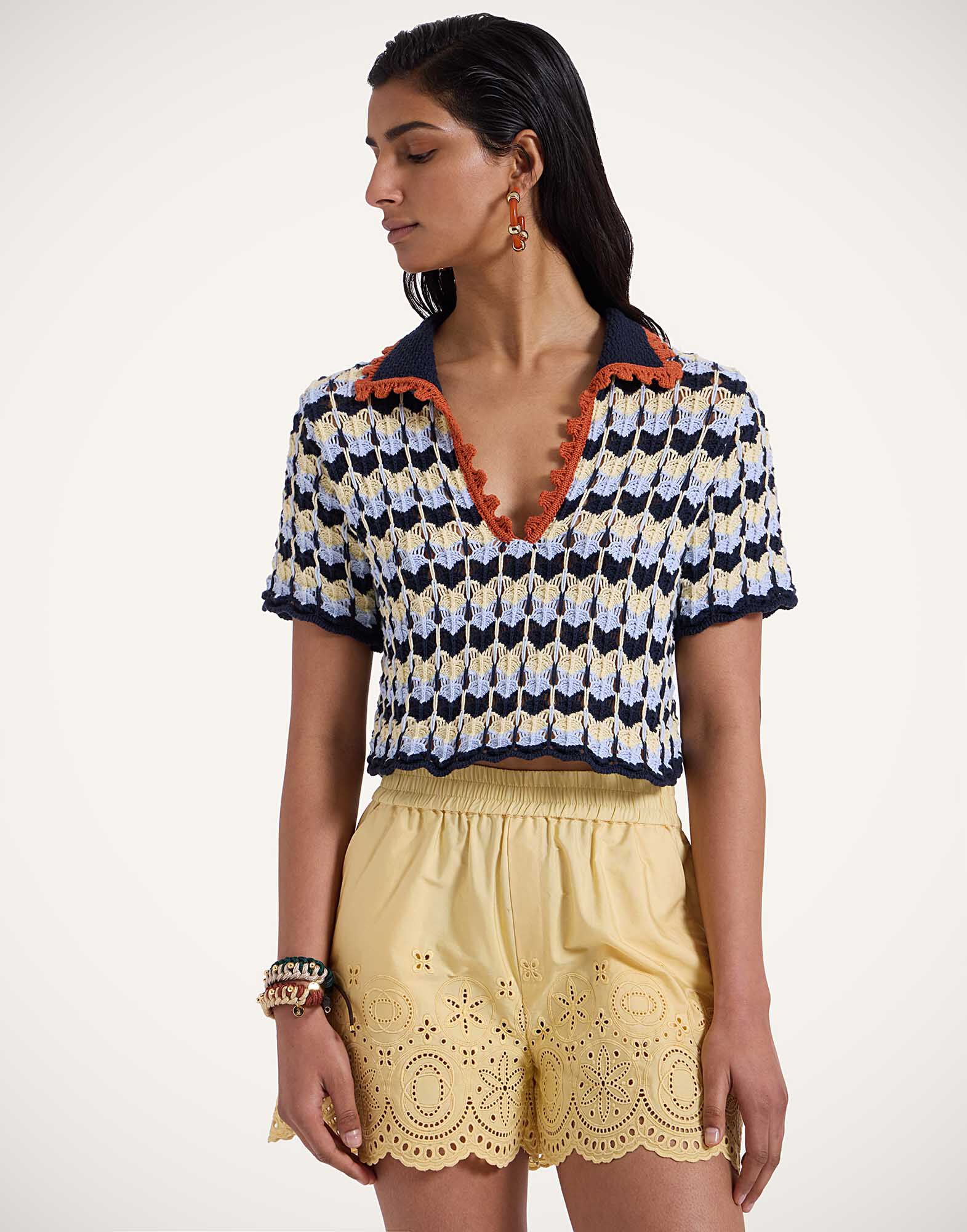 La DoubleJ Perry Knit Polo Multicolor Blue & Yellow PUL0247KNI149VA338MU01