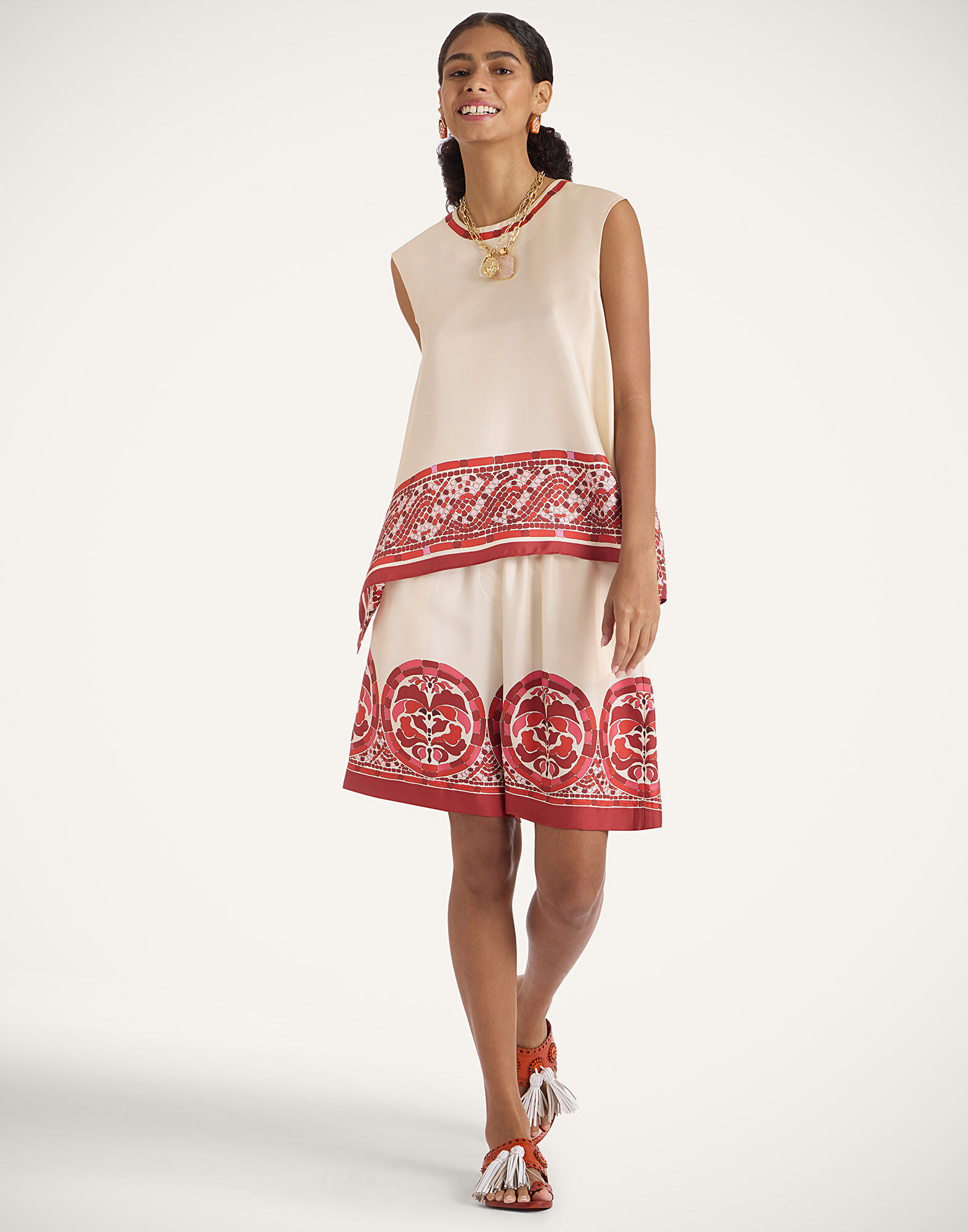 La DoubleJ Palazzo Shorts Cobra Plac&eacute;e Red TRO0163SIL006COB01RE01