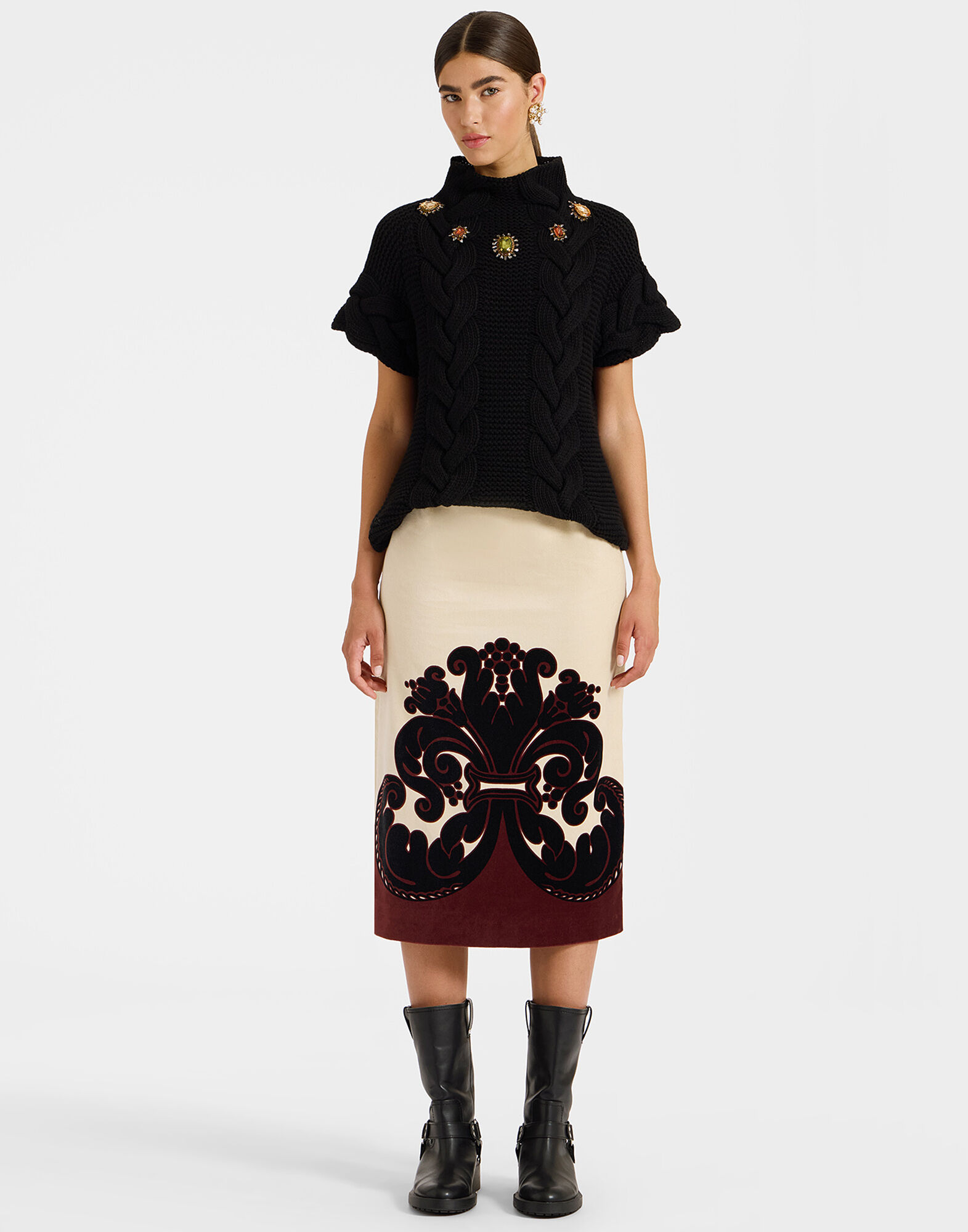 La DoubleJ Pencil Skirt Corsini Plac&eacute;e Cream SKI0022COT060INI02WH03