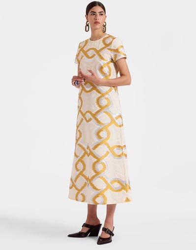 gold swing dress Gold 1950s Off-Shoulder Sequined Swing Dress