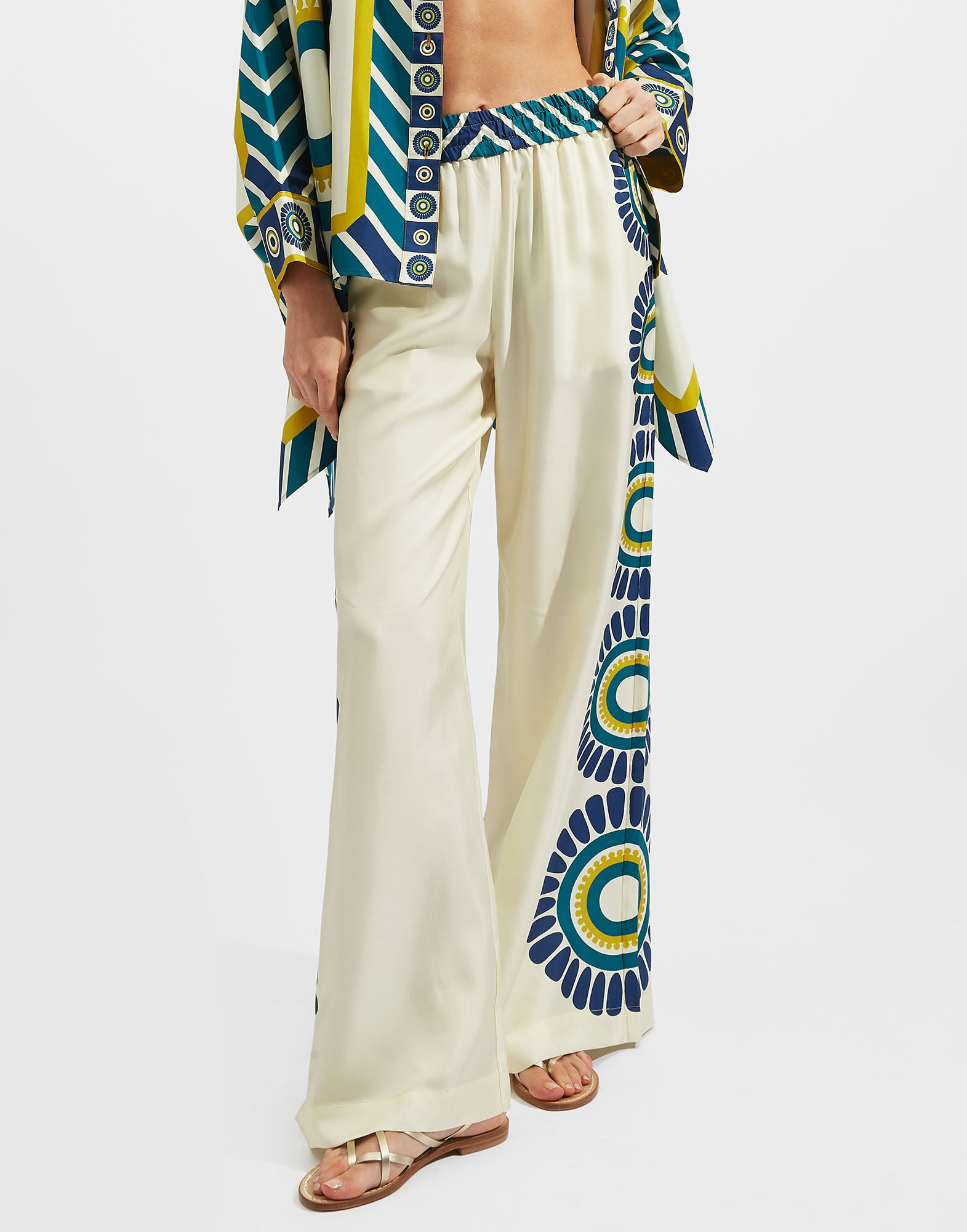 La DoubleJ Palazzo Pants White Solar Plac&eacute;e TRO0026SIL006SOL0003