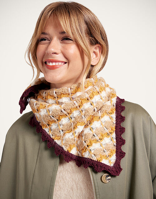 La DoubleJ Crochet Triangle Scarf Multicolor Ocher & White SCA0068KNI168VA407OR06