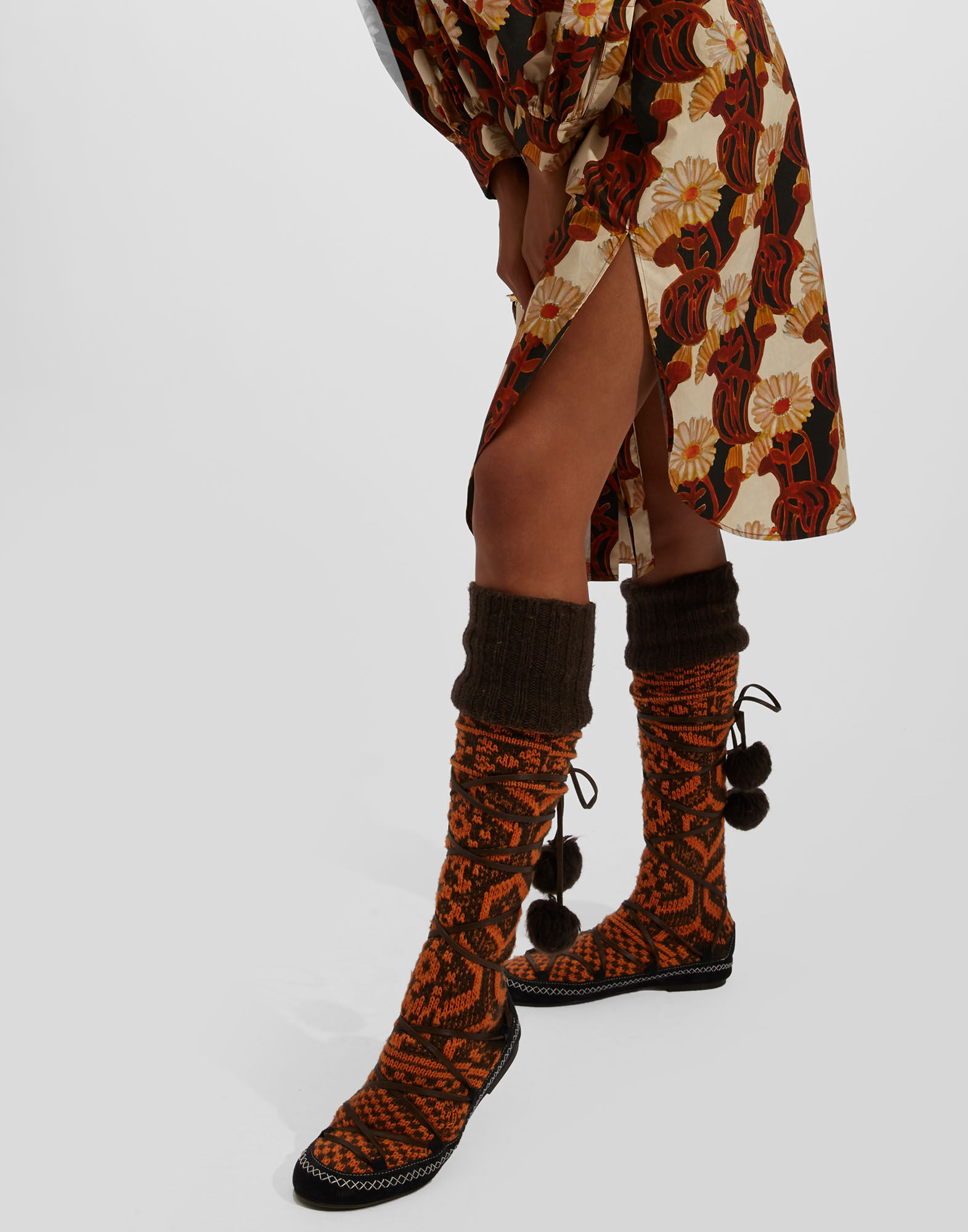 La DoubleJ Sock High Boots Fiori Arancio SHO0035WOL011FIO0012