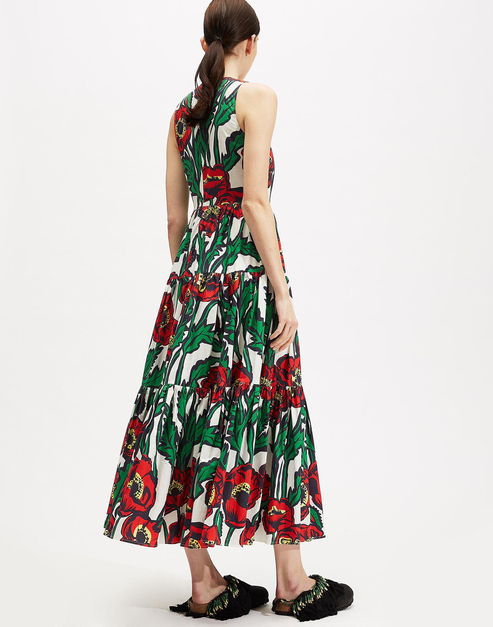 LaDoubleJ Sleeveless Big Dress Big Blooms Bianco DRE0185COT001PFI0003