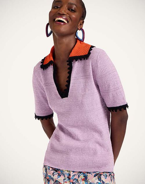 La DoubleJ Picket Polo Top Solid Lilac PUL0273KNI154SOLIDPU02