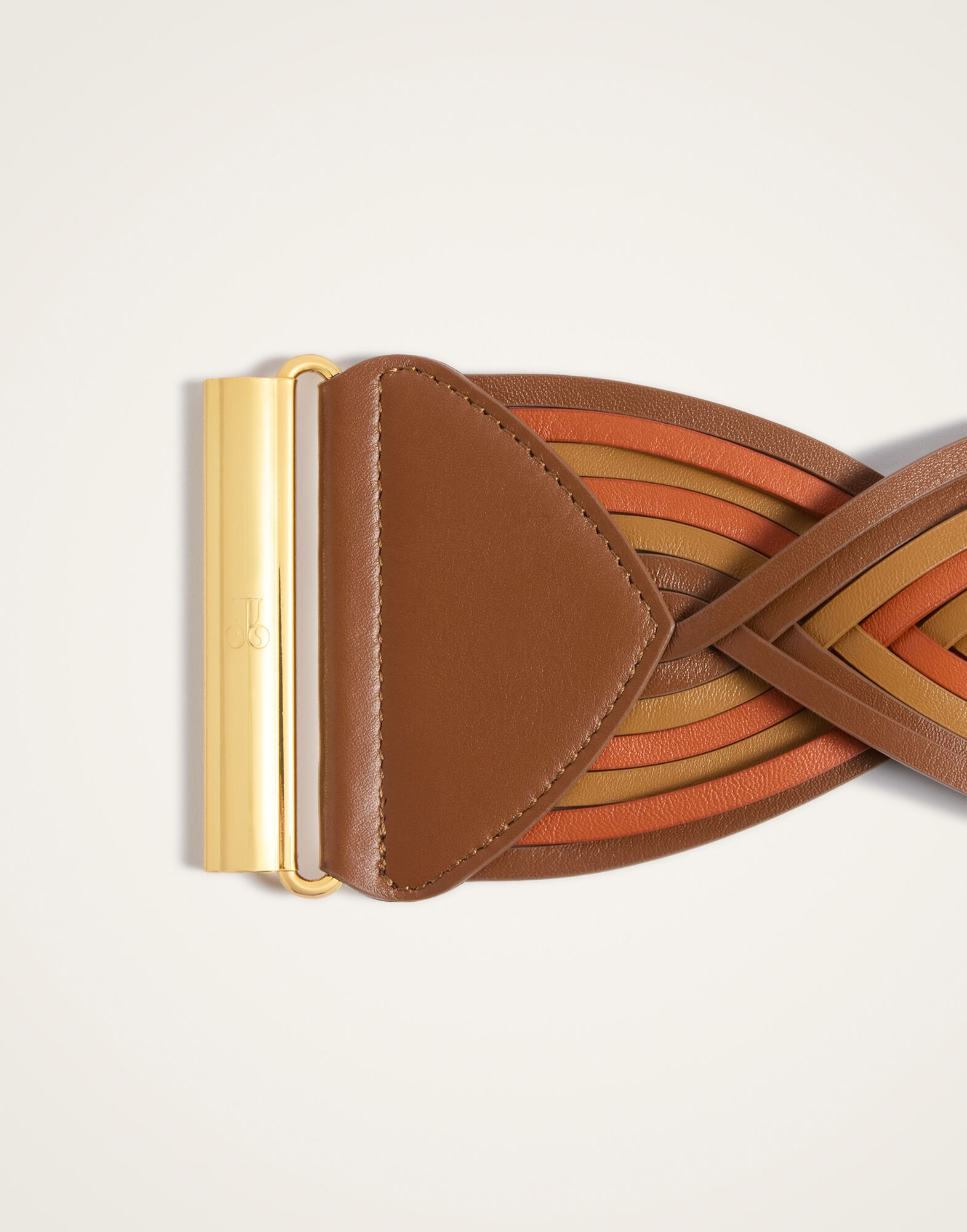 La DoubleJ Rainbow Belt Color Block Orange & Camel BEL0019LEA003CLB29OR02