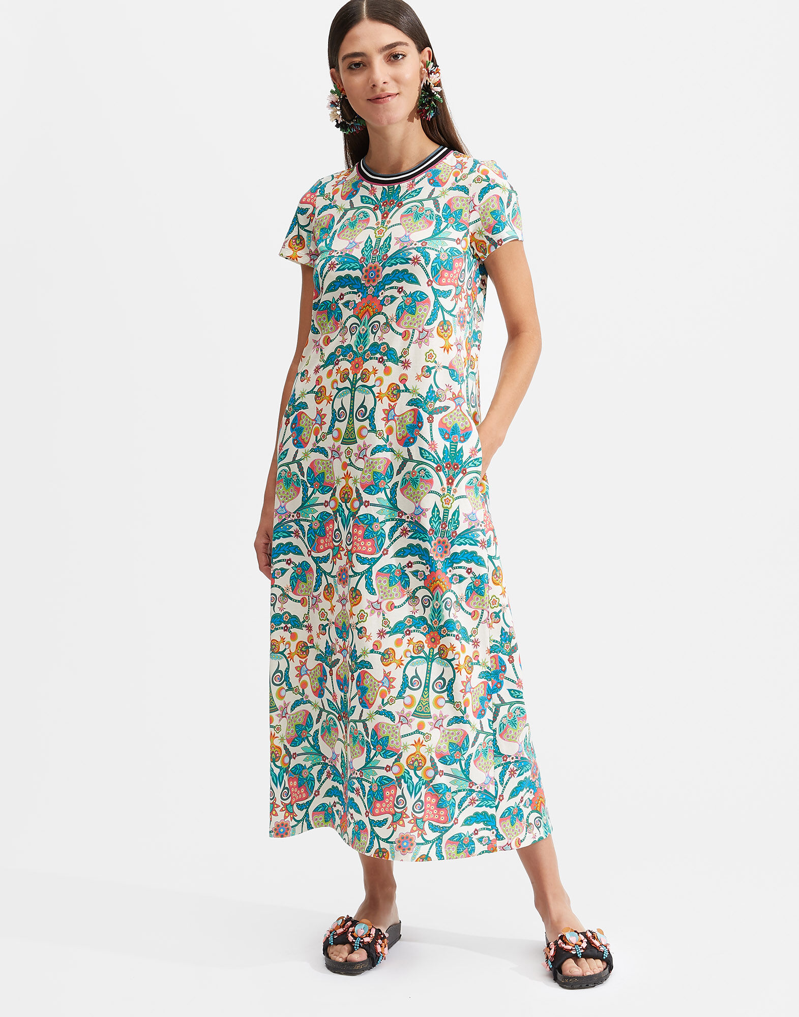 La DoubleJ Sporty Swing Dress Tree Of Life Bianco DRE0247JER002TFL0001