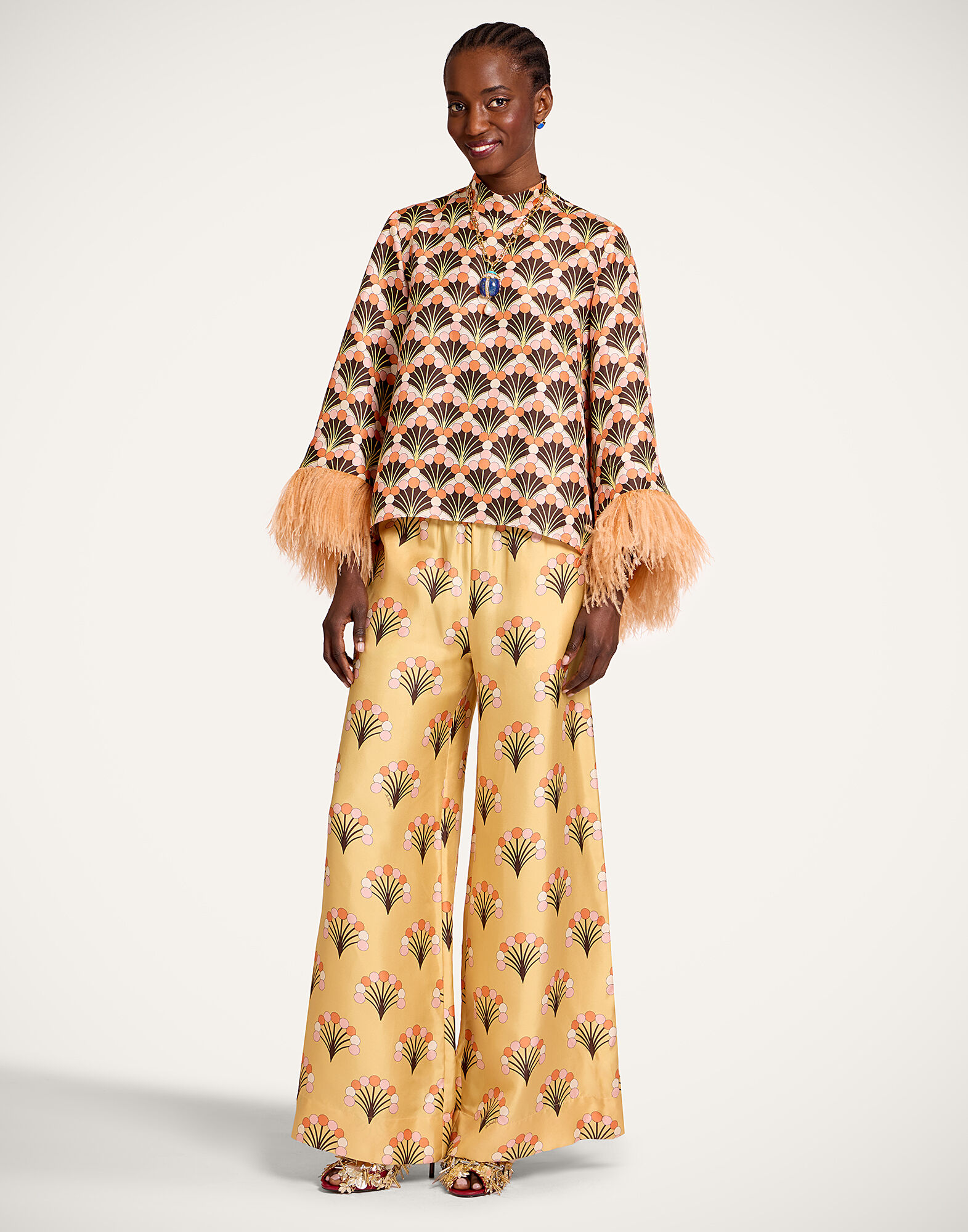 La DoubleJ Make An Exit Top Florette Fan Brown TOP0104SIL001FLF02BR02