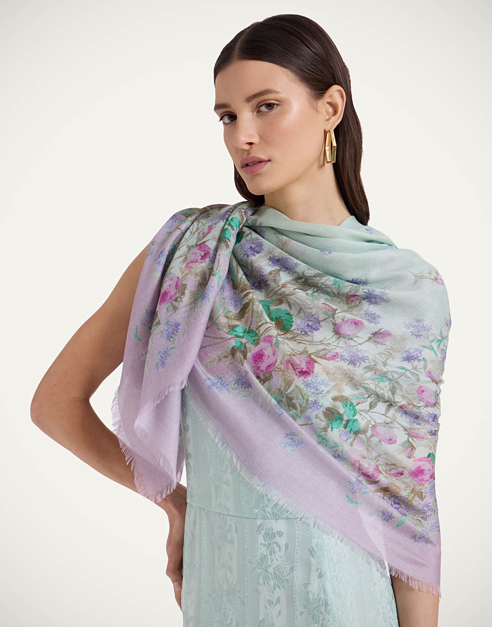 La DoubleJ Foulard 120 Heath Plac&eacute;e Mint SCA0049MOS001HEA03GR11