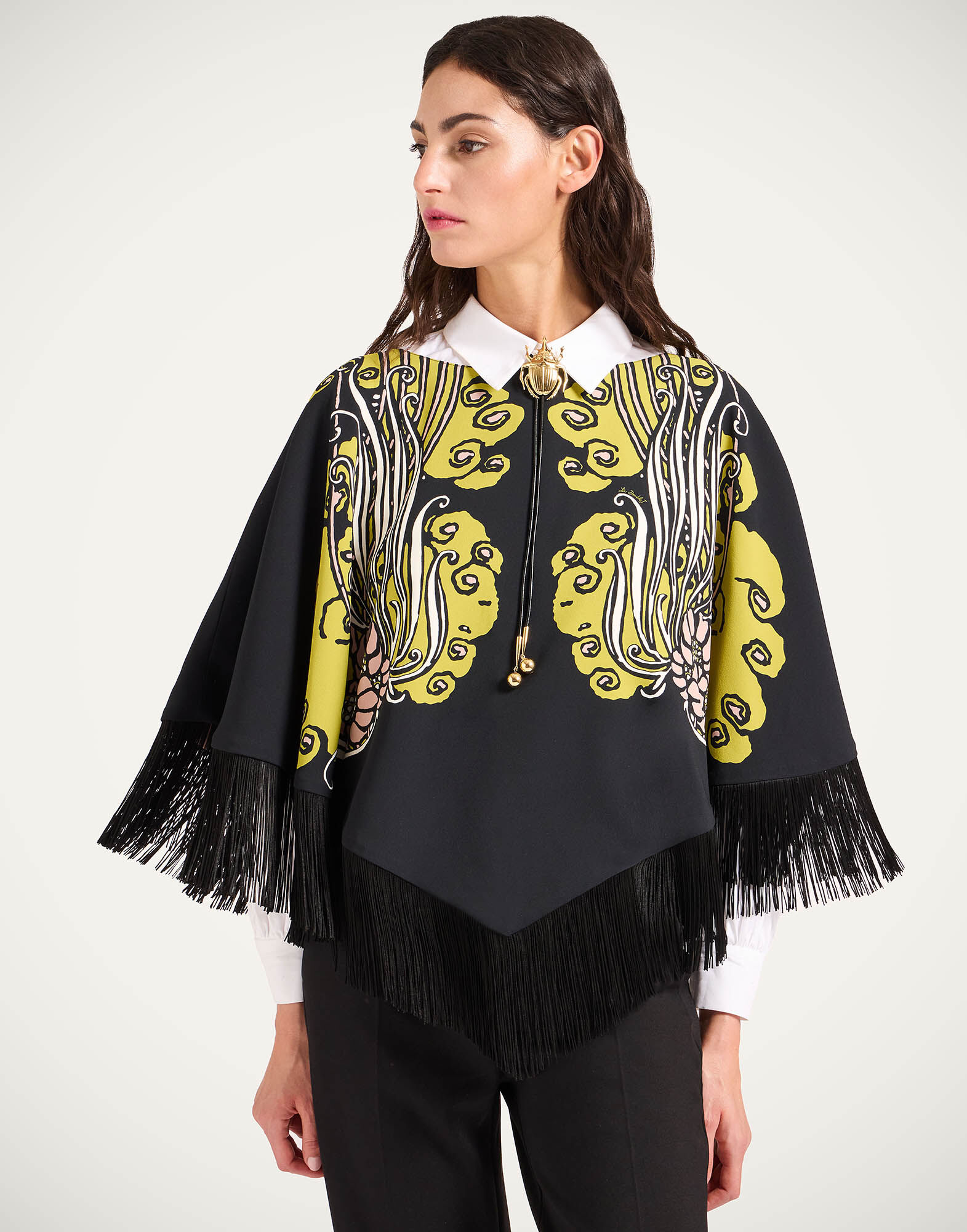 La DoubleJ Reversible Mini Poncho Top Lemuria Plac&eacute;e Black SCA0077VIS011LEM02BL01