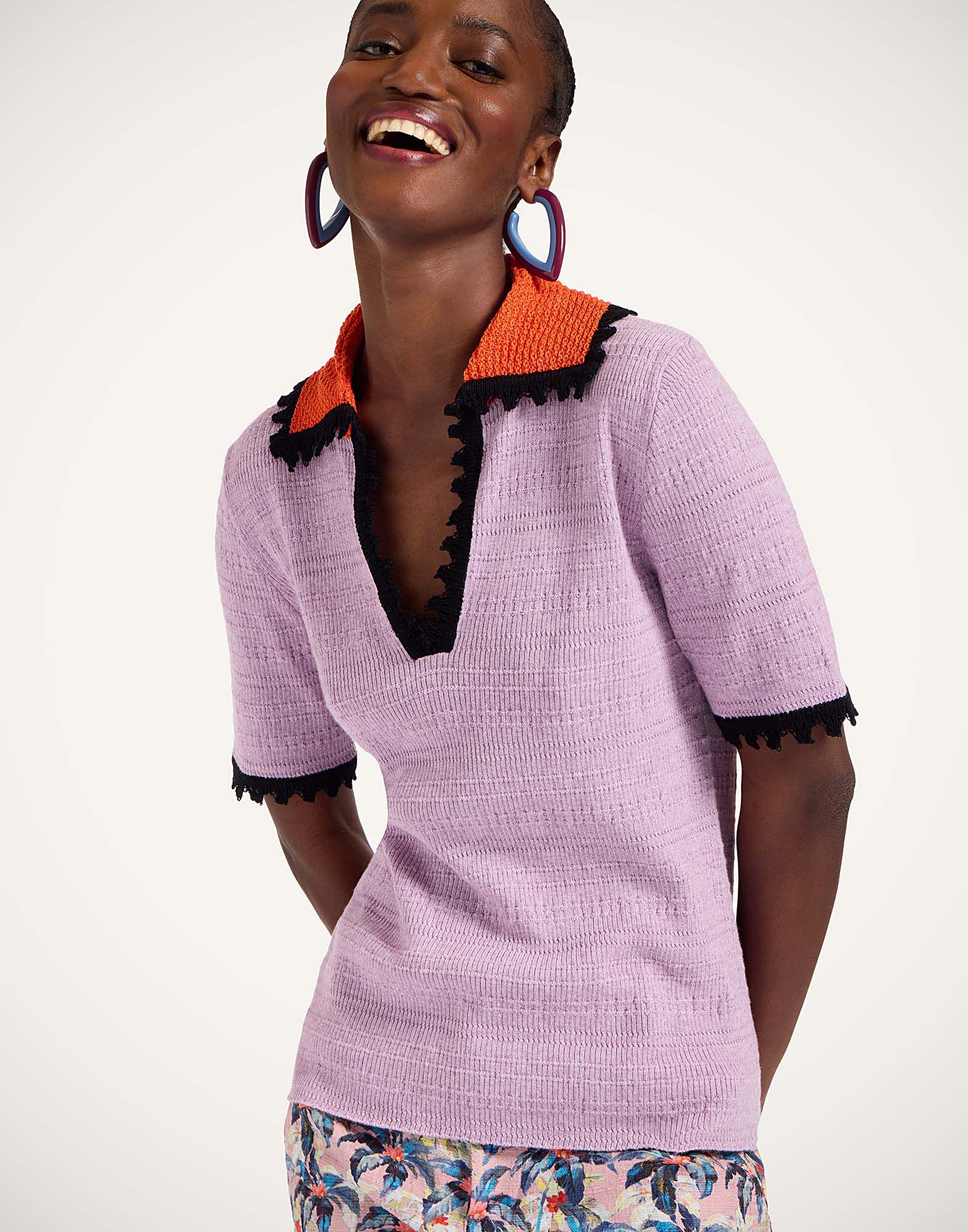 La DoubleJ Picket Polo Top Solid Lilac PUL0273KNI154SOLIDPU02