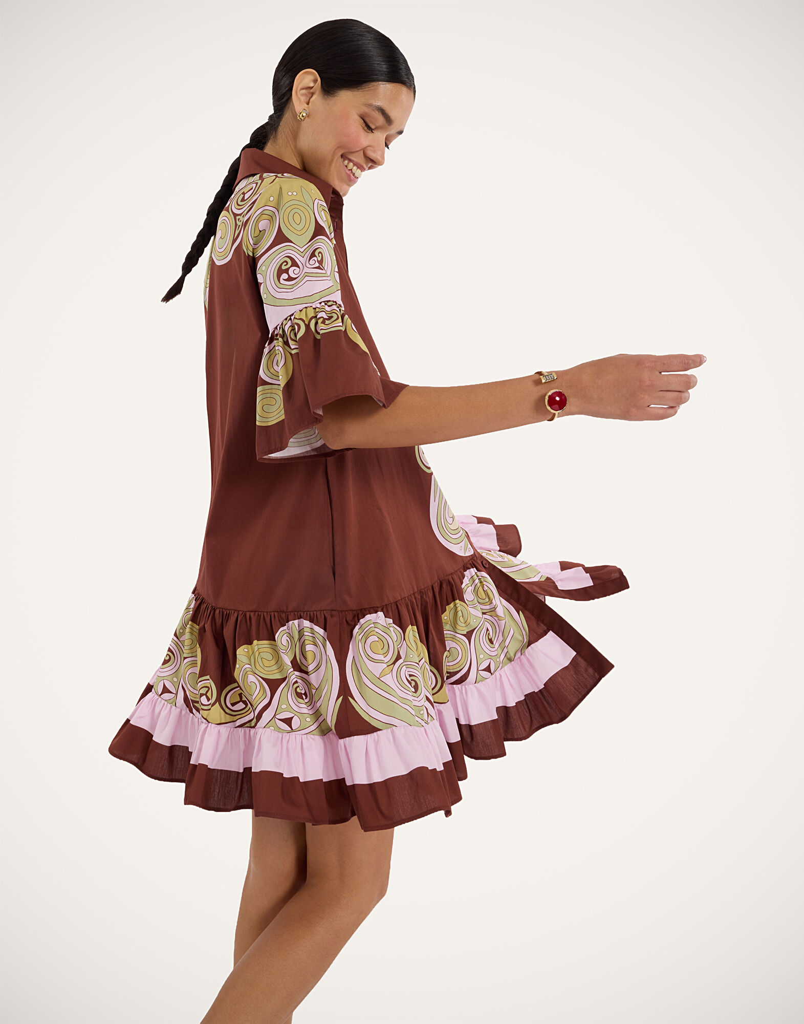 La DoubleJ Choux Dress Kells Swirl Plac&eacute;e Burgundy DRE0205COT097KLS01RE07