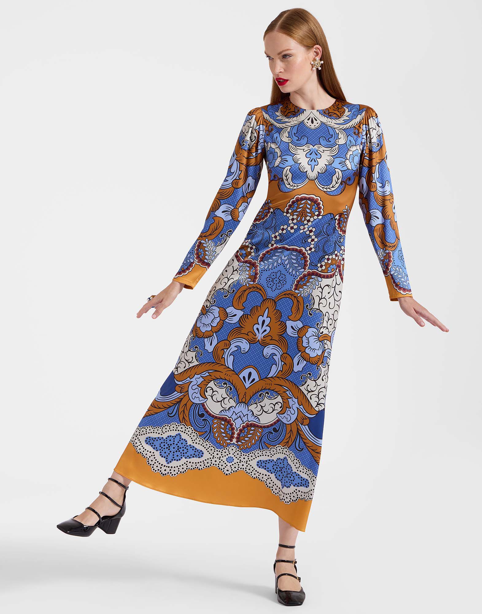 La DoubleJ Clingy Swing Dress Portal Plac&eacute;e Light Blue DRE0762VIS023POR02BU01