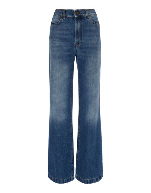 Dark Blue V Cut Flare Jeans, Layered Water Ripped Embossed Casual Bell  Bottom Jeans, Women's Denim Jeans & Clothing