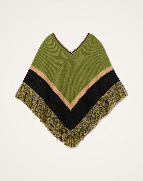 La DoubleJ Dreamcatcher Poncho Color Block Green & Brown SCA0089KNI180VA424BR02