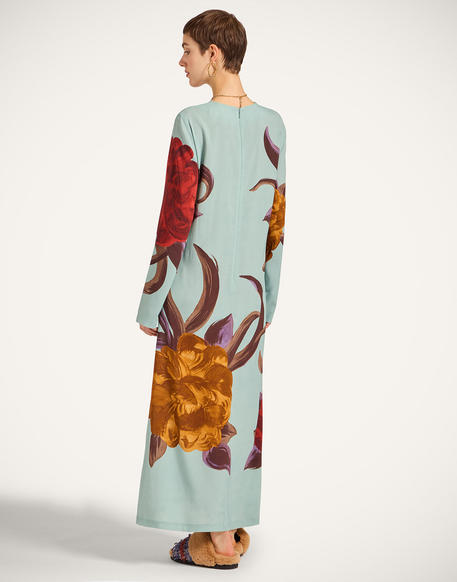 La DoubleJ Long Sleeve Swing Dress Peony Plac&eacute;e Light Blue DRE0231VIS001PEO06BU01