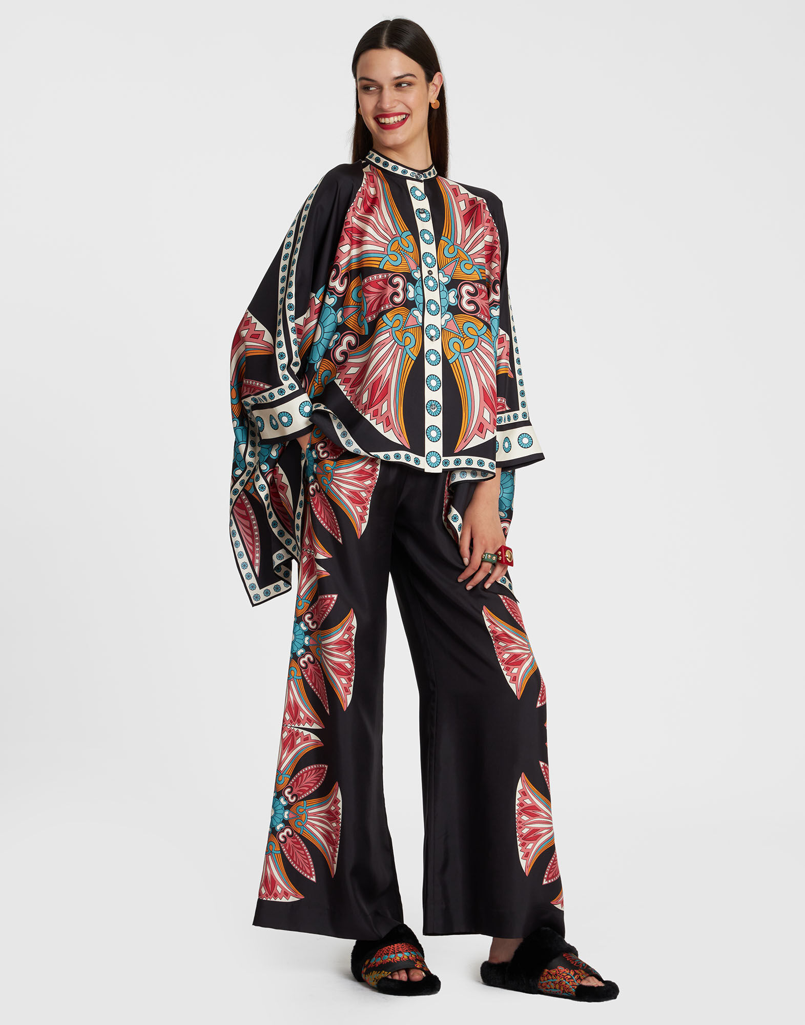 La DoubleJ Palazzo Pants Lotus Plac&eacute;e Pink TRO0026SIL006LOT01PI01