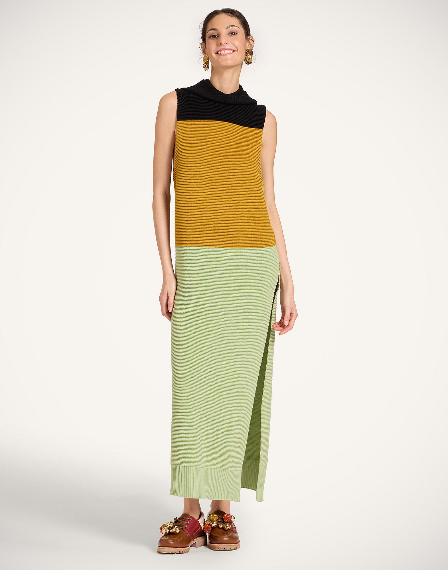 La DoubleJ Hoody Dress Color Block Black, Yellow & Green DRE0992KNI178VA420GR02