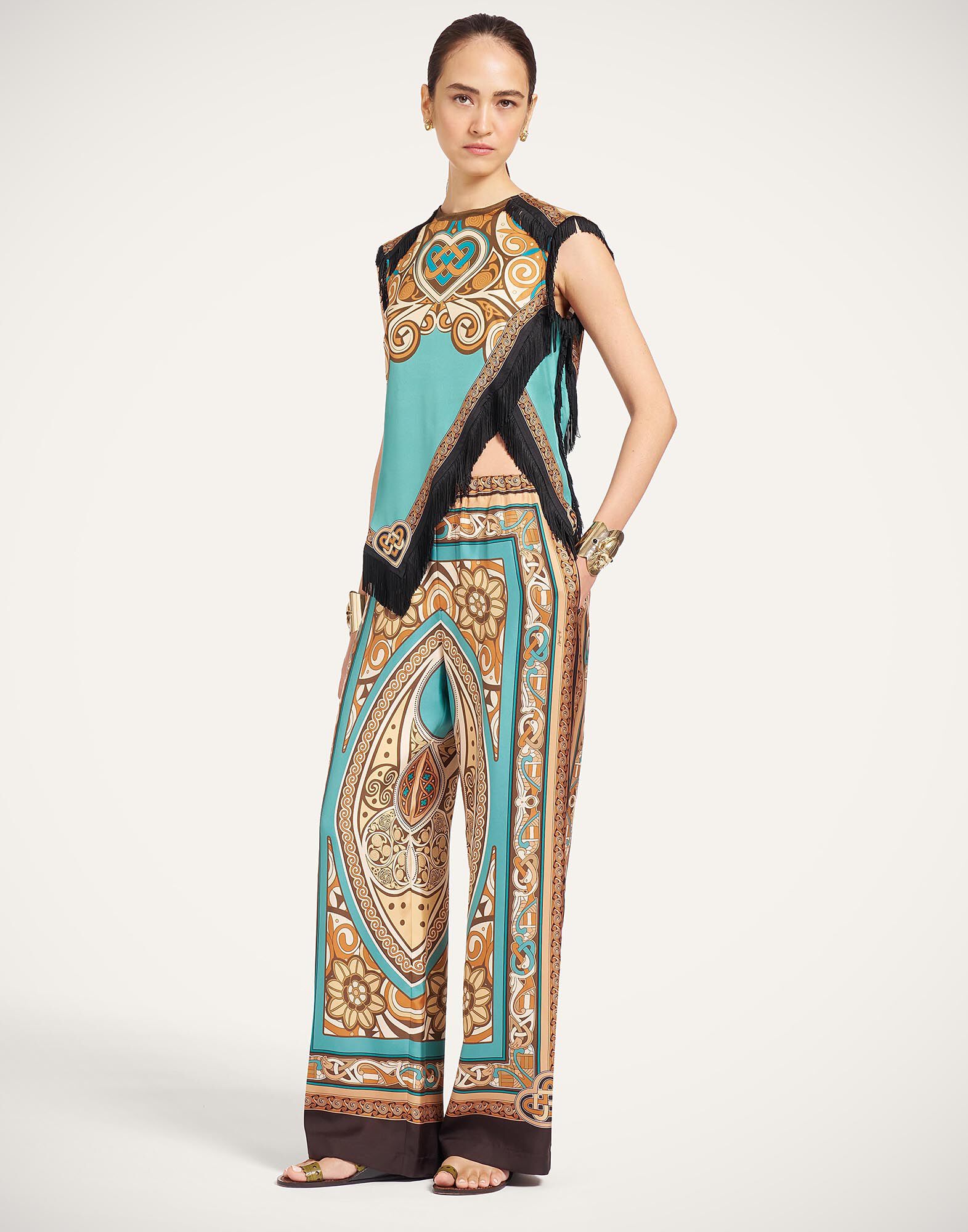 La DoubleJ Scarf Top Kells Plac&eacute;e Blue Petrol TOP0160SIL006KEL03BU05