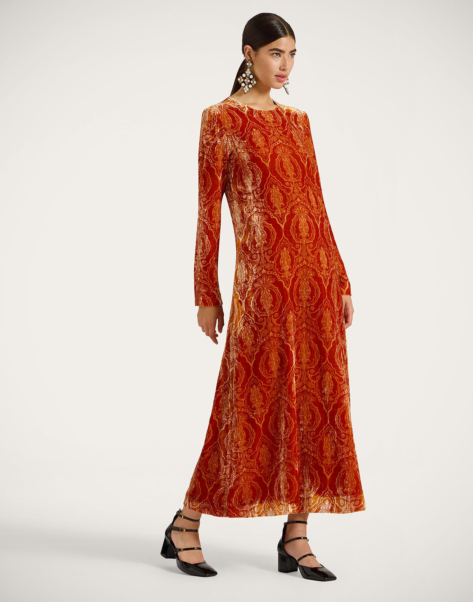 La DoubleJ Long Sleeve Swing Dress Banquet Orange DRE0184DEV003BQT03OR02