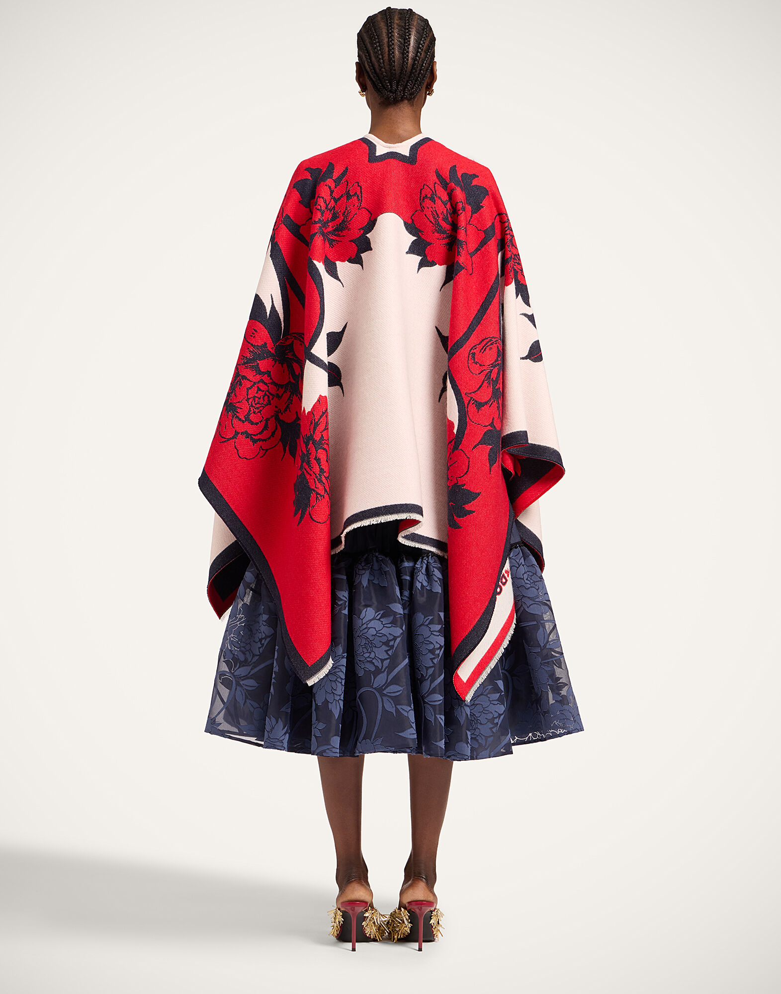 La DoubleJ Soul Poncho Queen Peony Plac&eacute;e Red SCA0059WOL025QPE02RE01