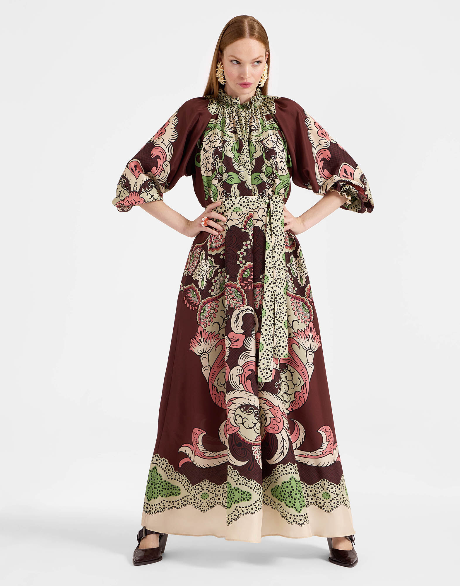 La DoubleJ Cerere Dress Portal Plac&eacute;e Brown DRE0399SIL009POR02BR11