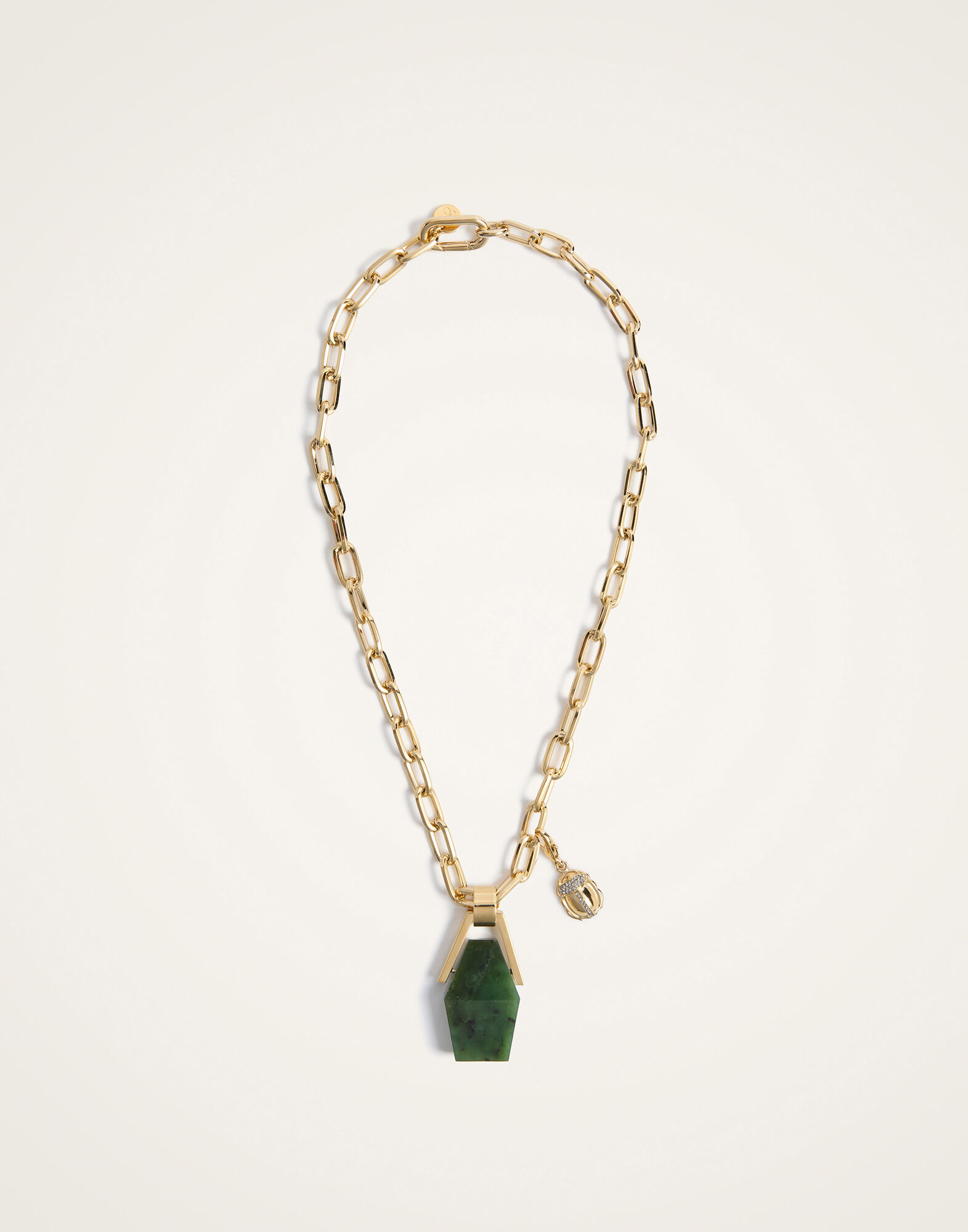 La DoubleJ Portal Necklace 24K Gold Plate & Green Jade NEC0021BRA003JAD01YE05