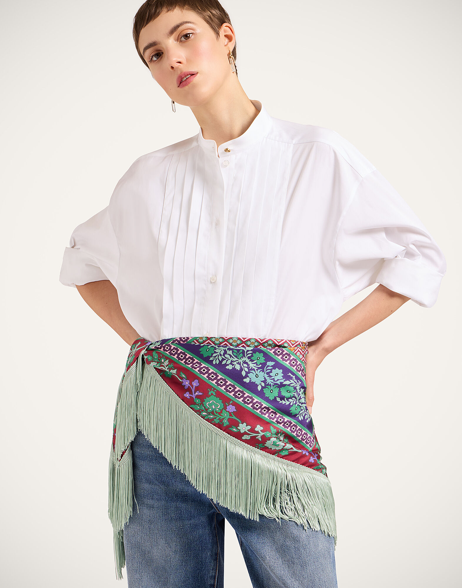 La DoubleJ Reversible Fringe Foulard 90 Regalia Plac&eacute;e Red SCA0073SIL006REG02RE01