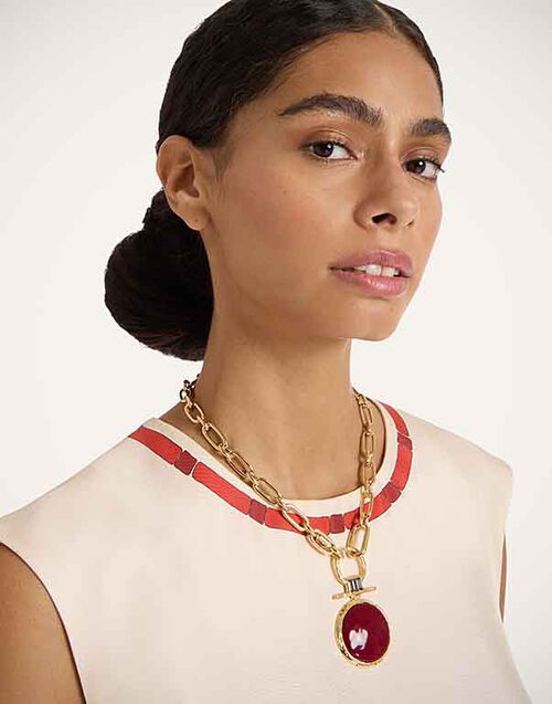 La DoubleJ Shen Loop Necklace 24k Gold Plate & Red Enamel NEC0024BRA003SOLIDRE02